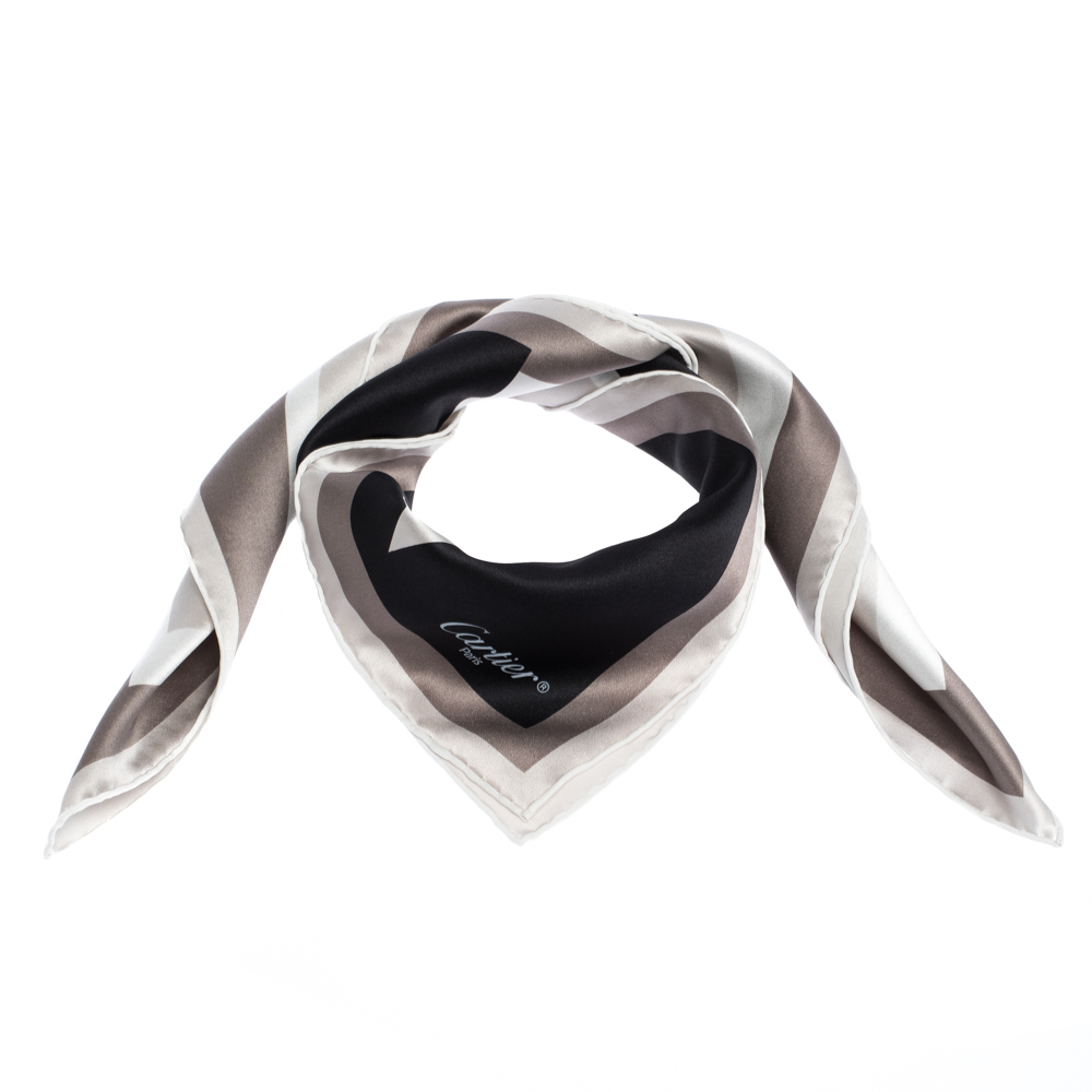 Pre Owned Cartier Monochrome Logo Print Silk Square Scarf