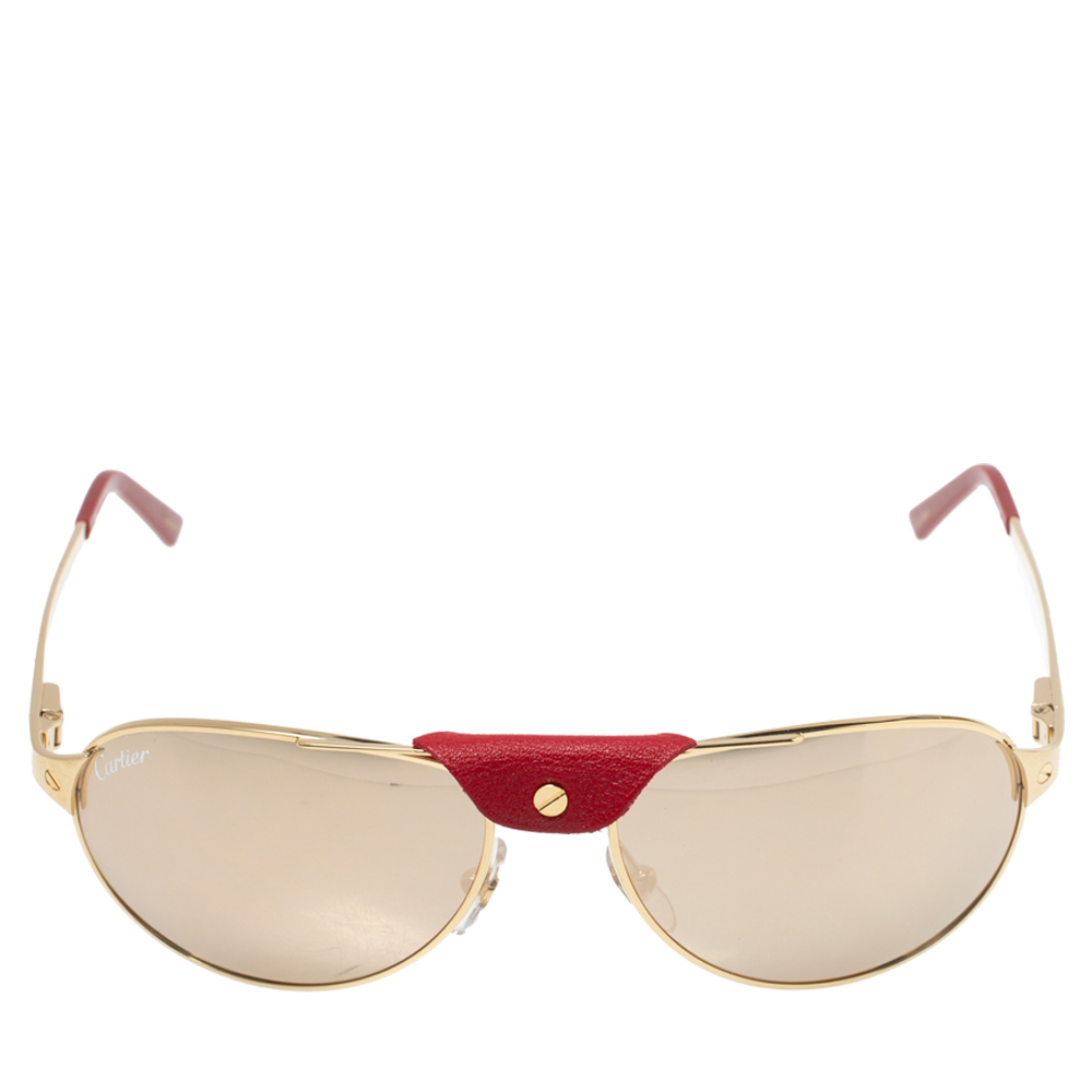 

Cartier Gold Tone/ Gold Mirrored CT0077S Santos-Dumont Aviator Sunglasses