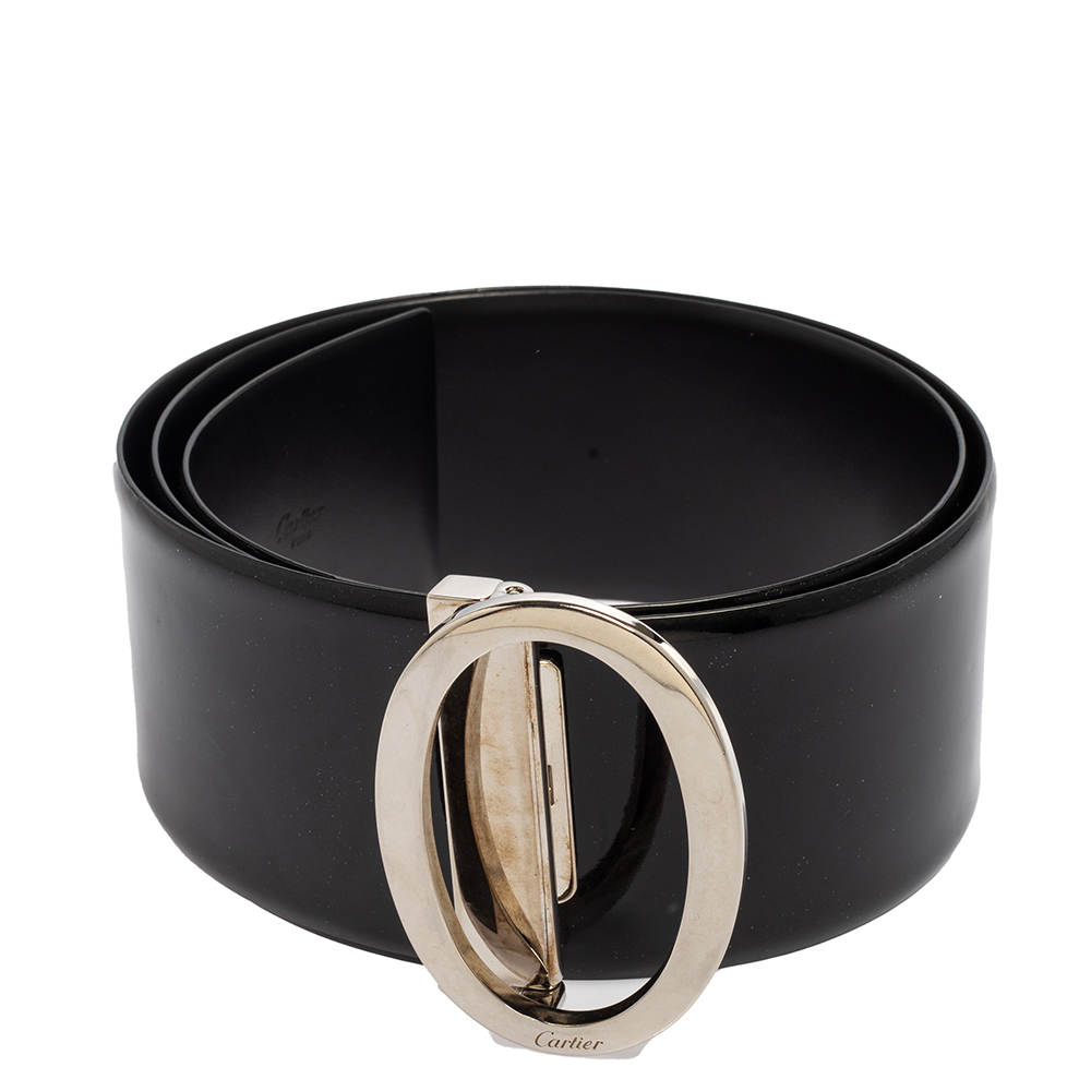 

Cartier Black Patent Leather Oval Buckle Waist Belt