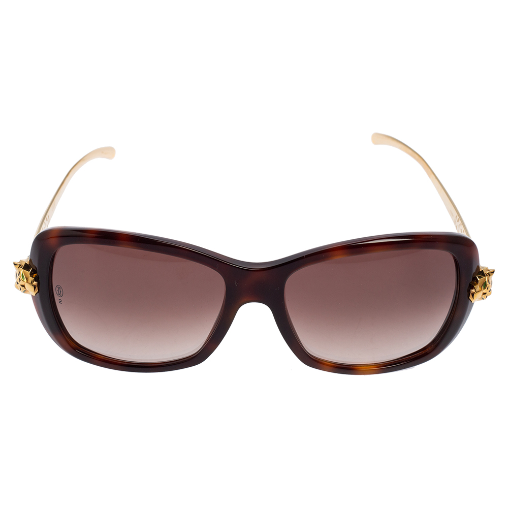 

Cartier Brown Acetate Gold Tone Metal Panthere De Cartier Gradient Sunglasses