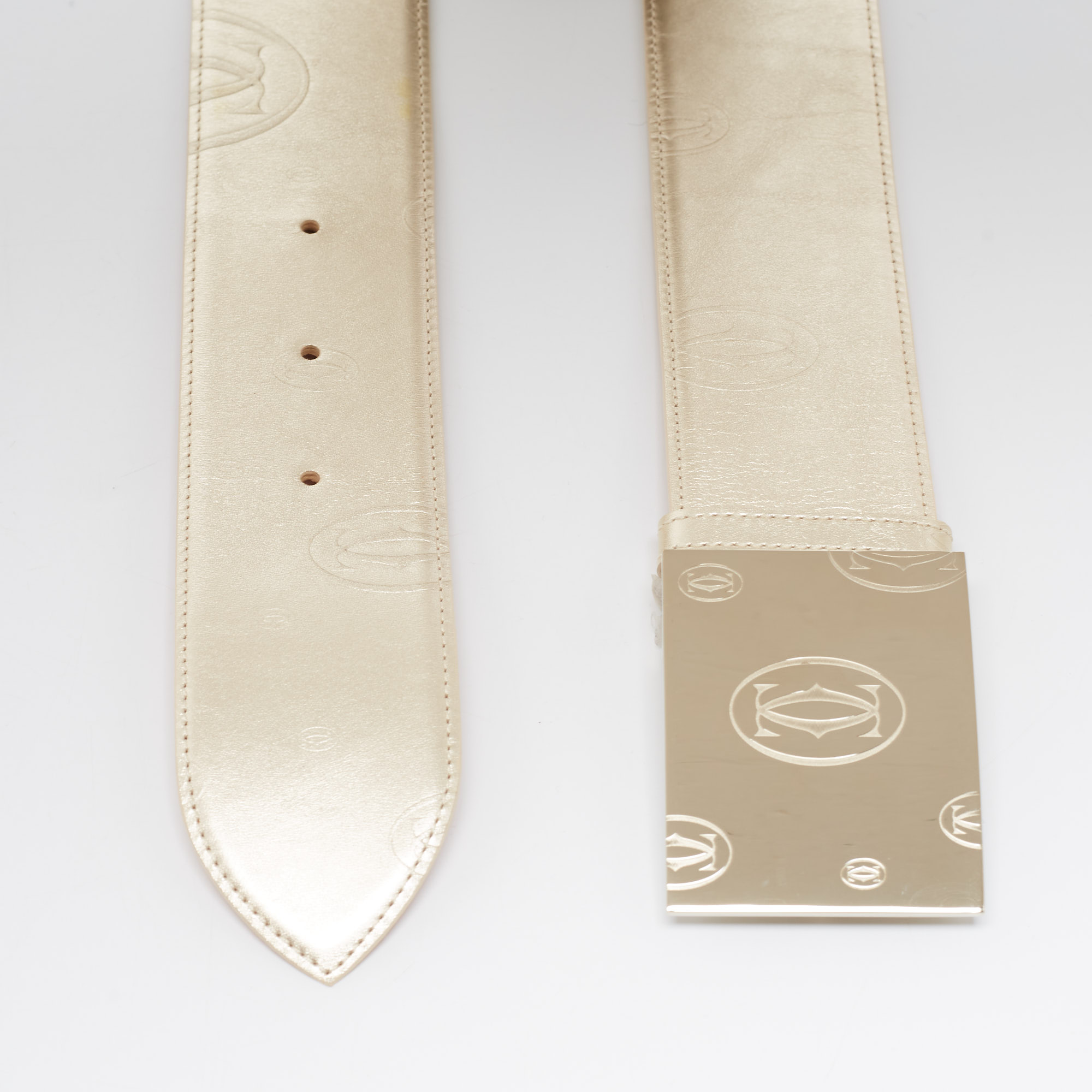 

Cartier Gold Leather Happy Birthday Logo Plaque Wide Belt