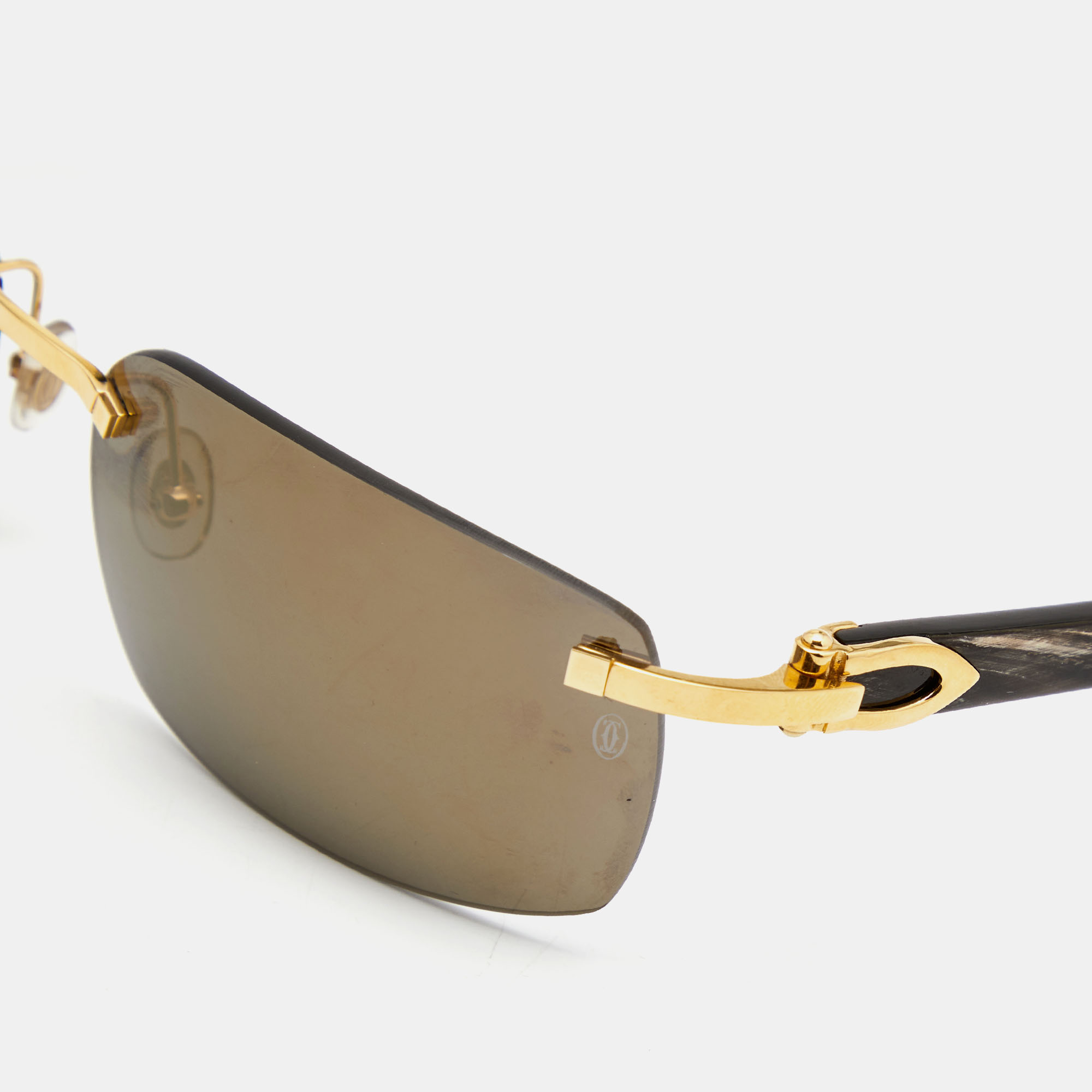 

Cartier Gold/Brown 135B Wooden C Décor Rimless Sunglasses