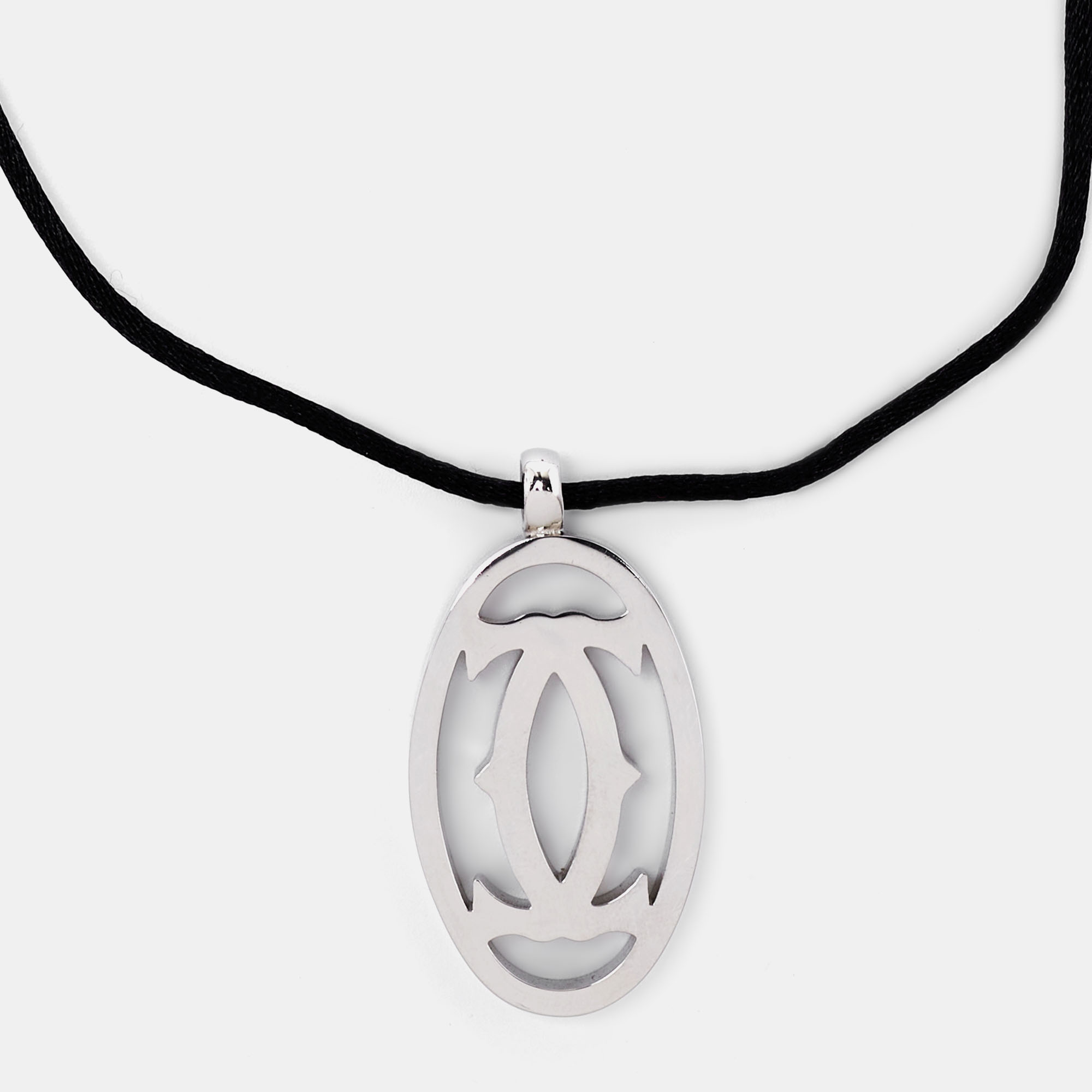 Pre Owned Cartier Logo Silver Tone Cord Necklace