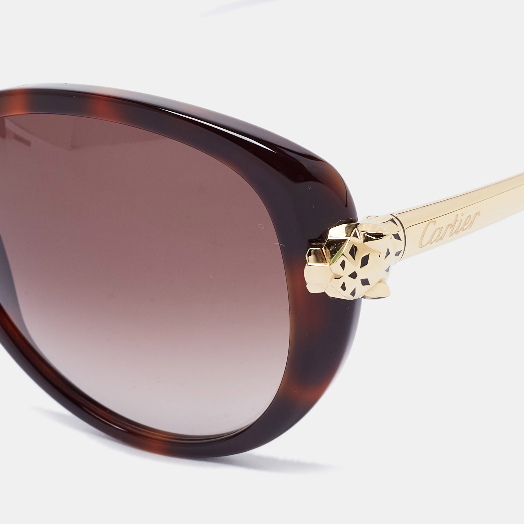 

Cartier Brown/Gold Panthere Wild Cat Eye Sunglasses