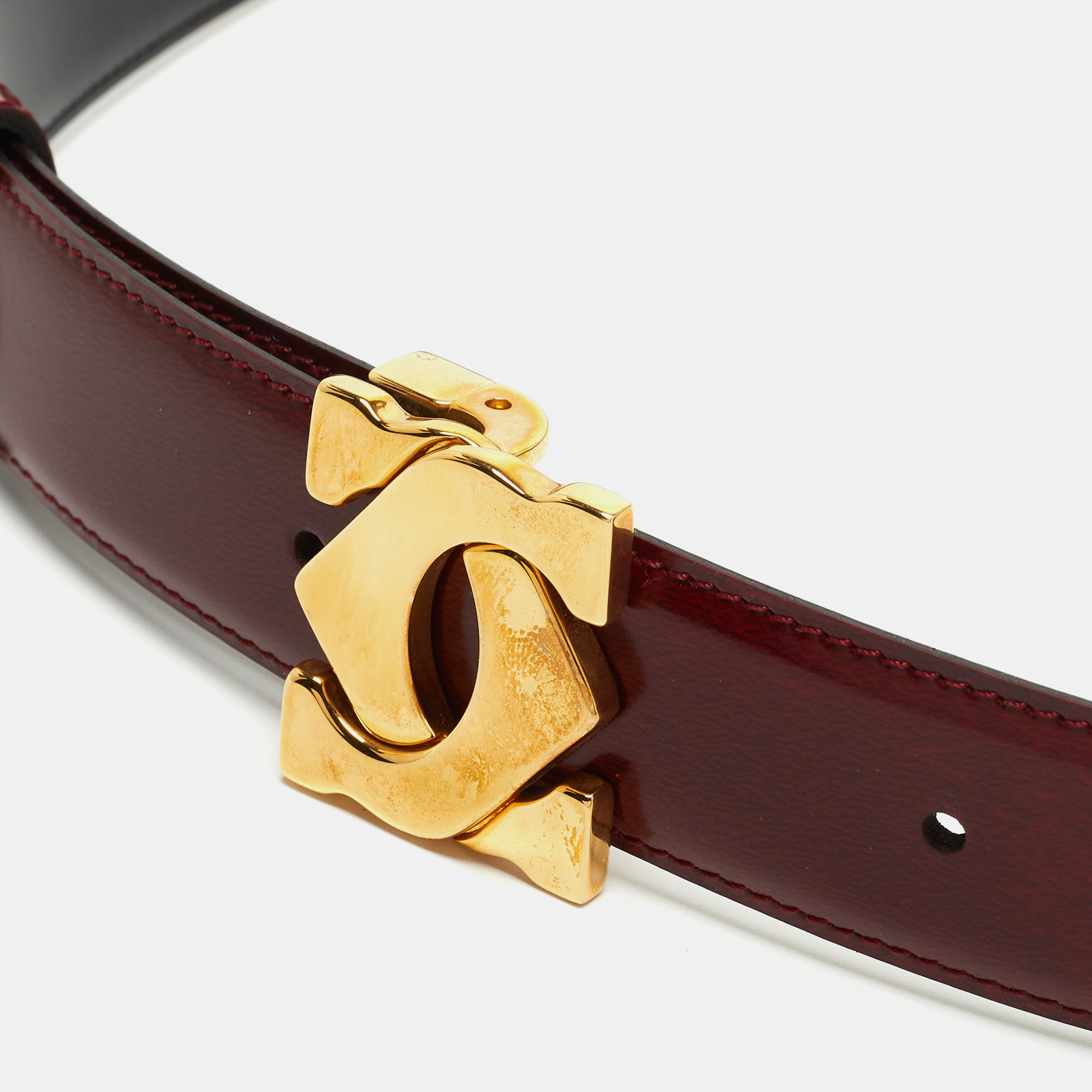 

Cartier Burgundy Leather C Decor Buckle Belt
