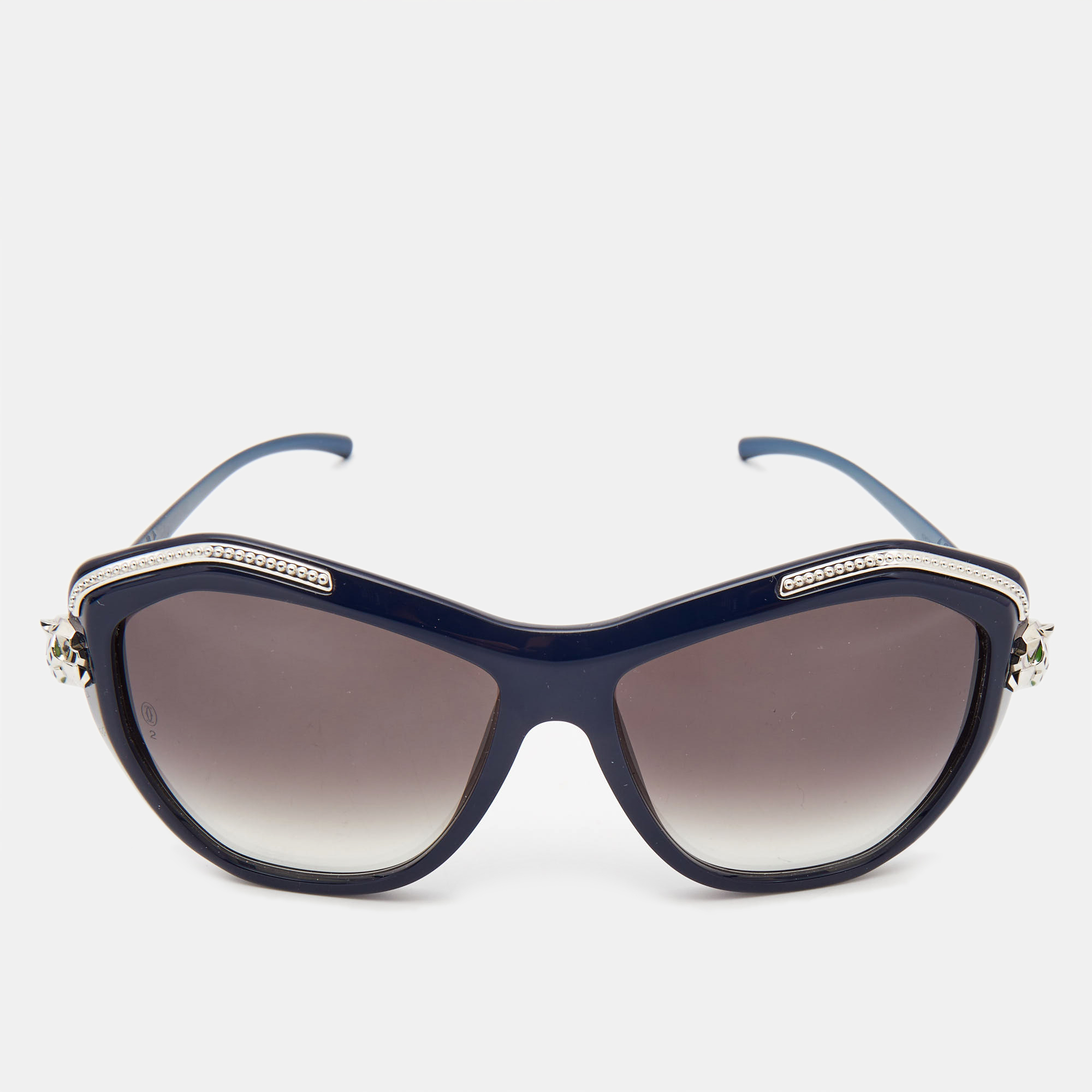 Pre-owned Cartier Cat Eye Sunglasses In Navy Blue