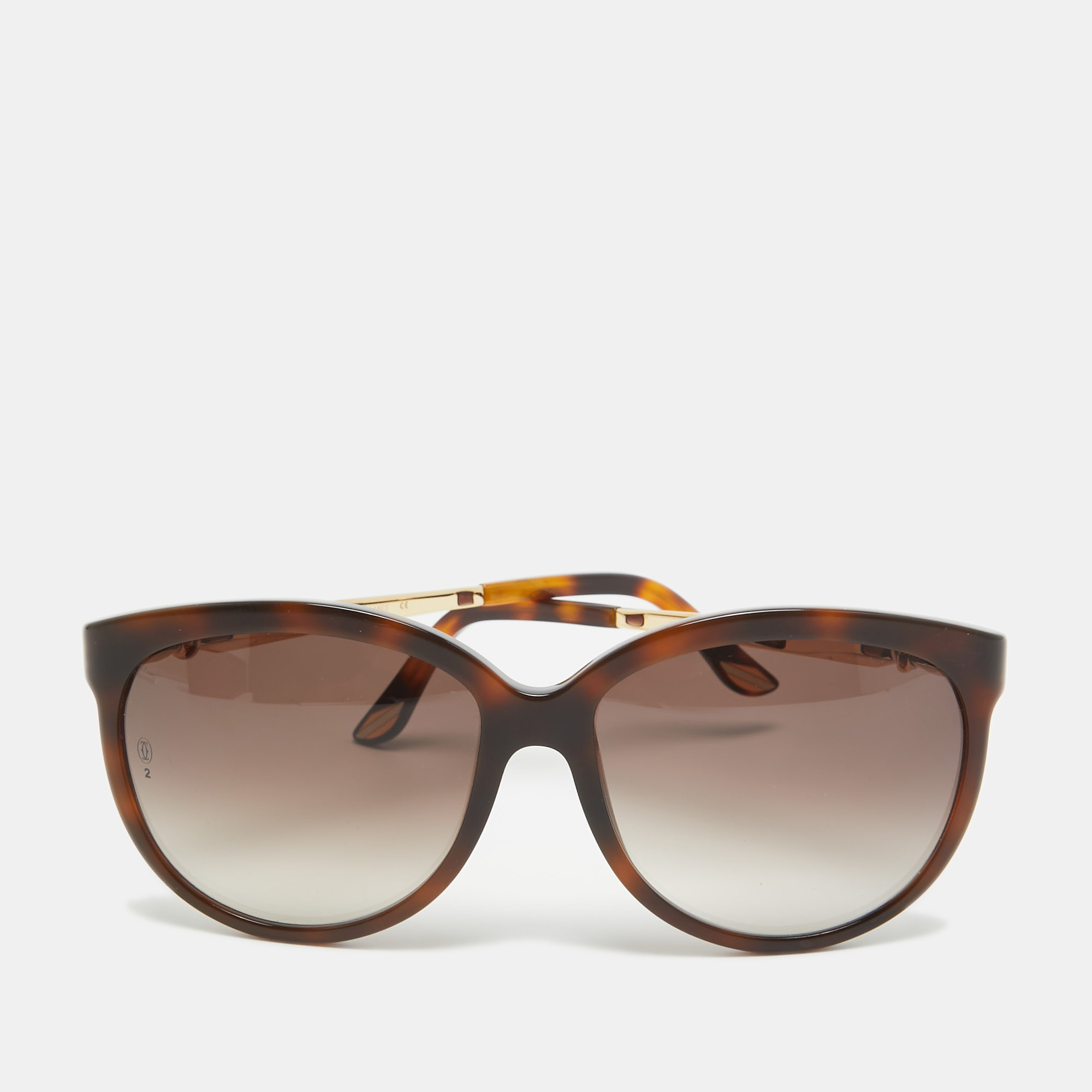Pre-owned Cartier Brown Tortoise Gradient 6229939 Cat Eye Sunglasses