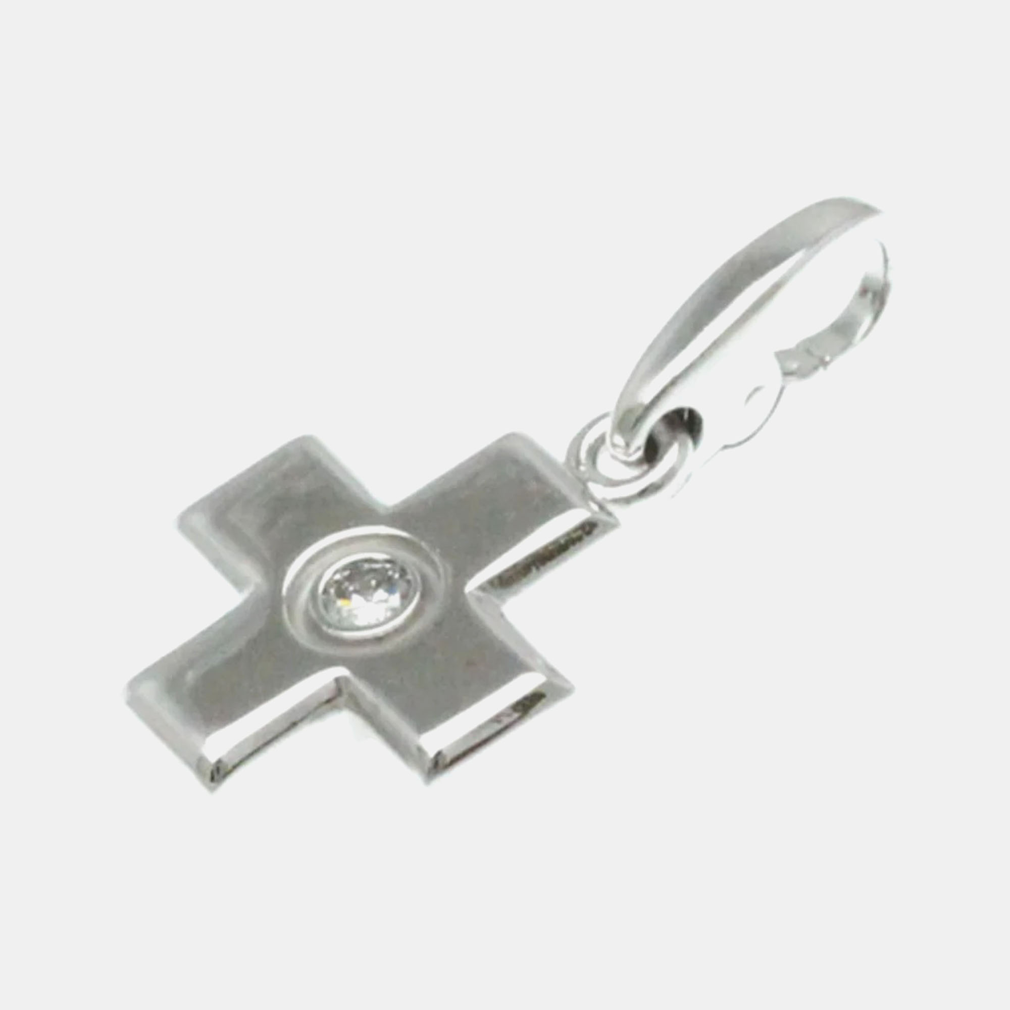 Pre-owned Cartier 18k White Gold And Diamond Cross Charm