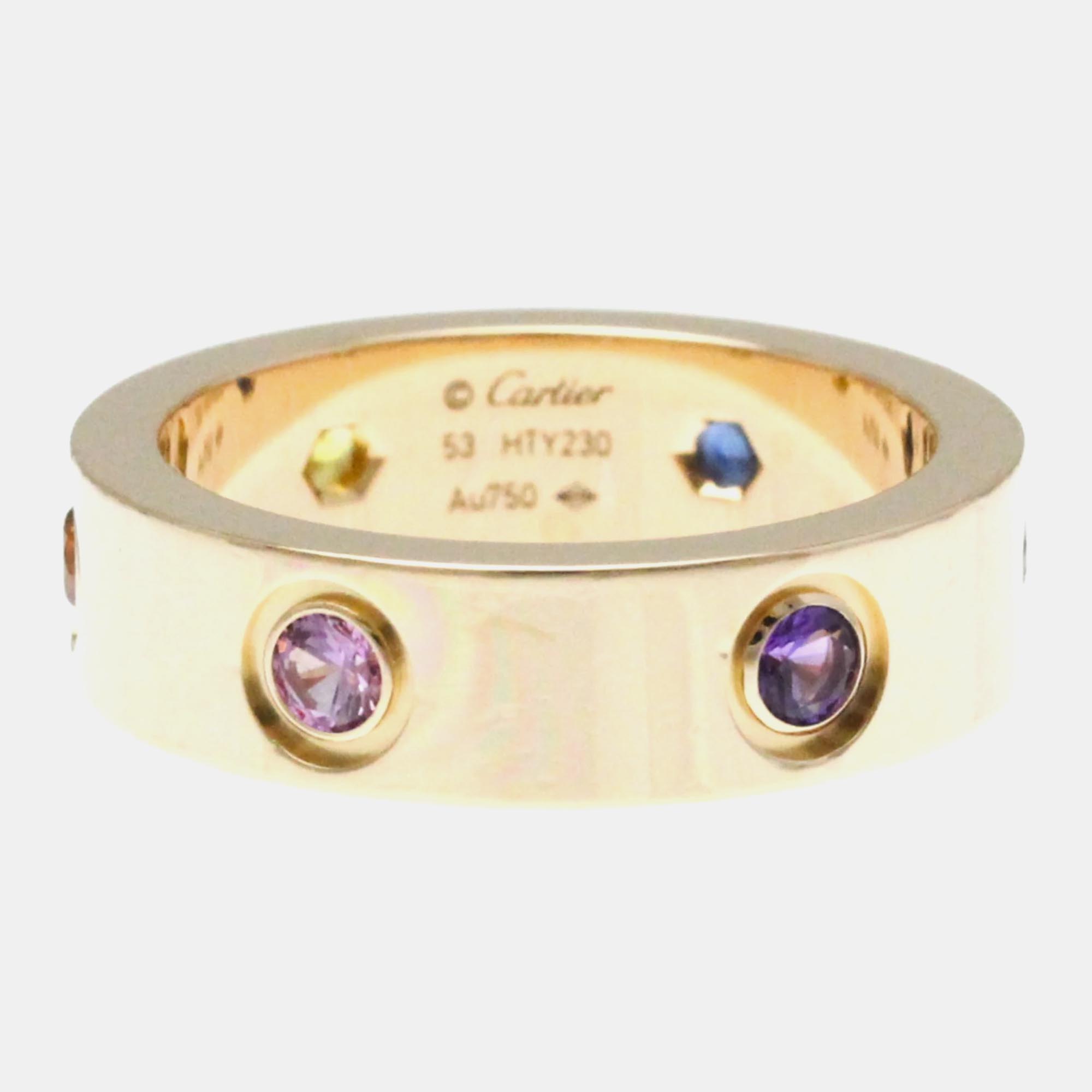 Pre-owned Cartier 18k Rose Gold And 6 Stone Love Band Ring Eu 53