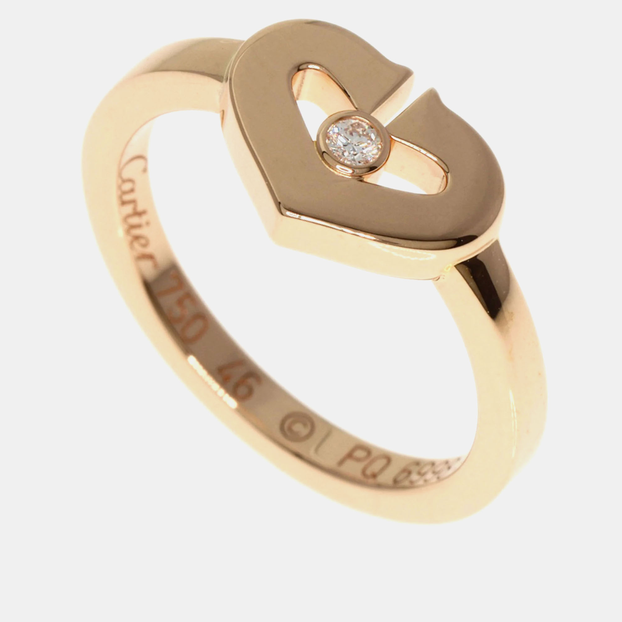 

Cartier 18K Rose Gold and Diamond C De Cartier Heart Ring EU 46