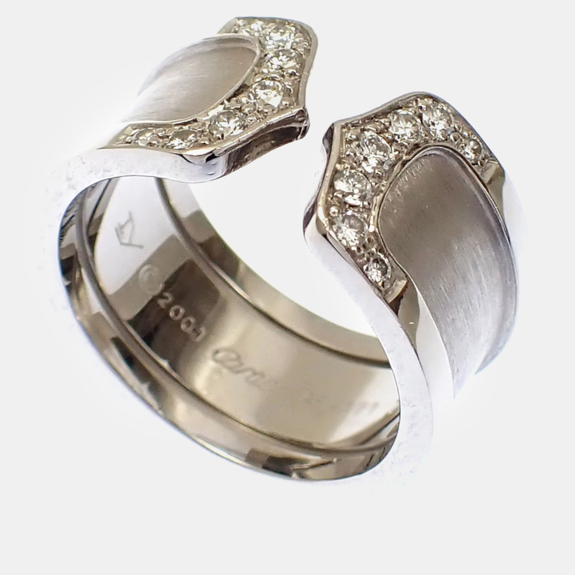 

Cartier 18K White Gold and Diamond Double C Band Ring EU 52