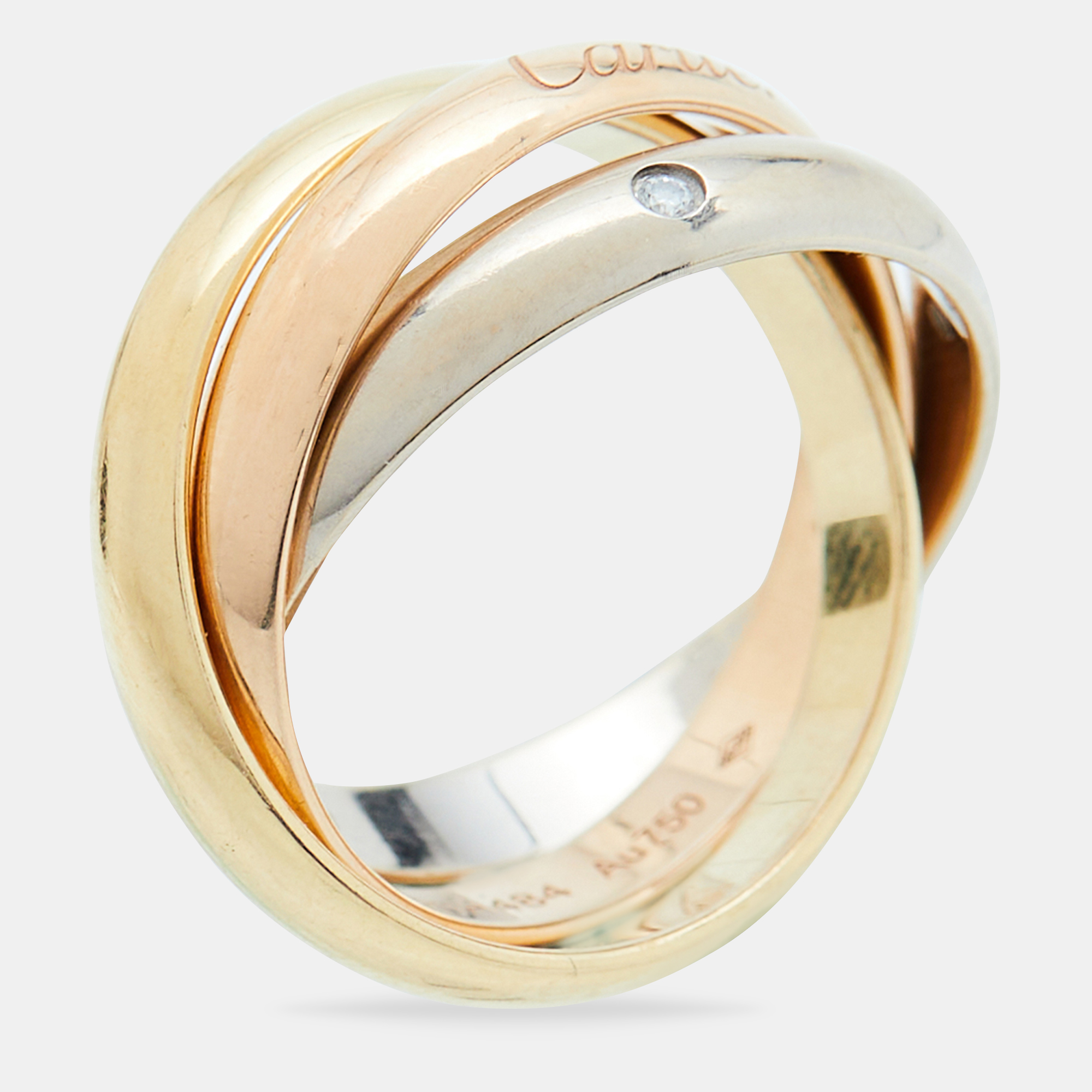 

Cartier Trinity Diamonds 18k Three Tone Gold Ring Size