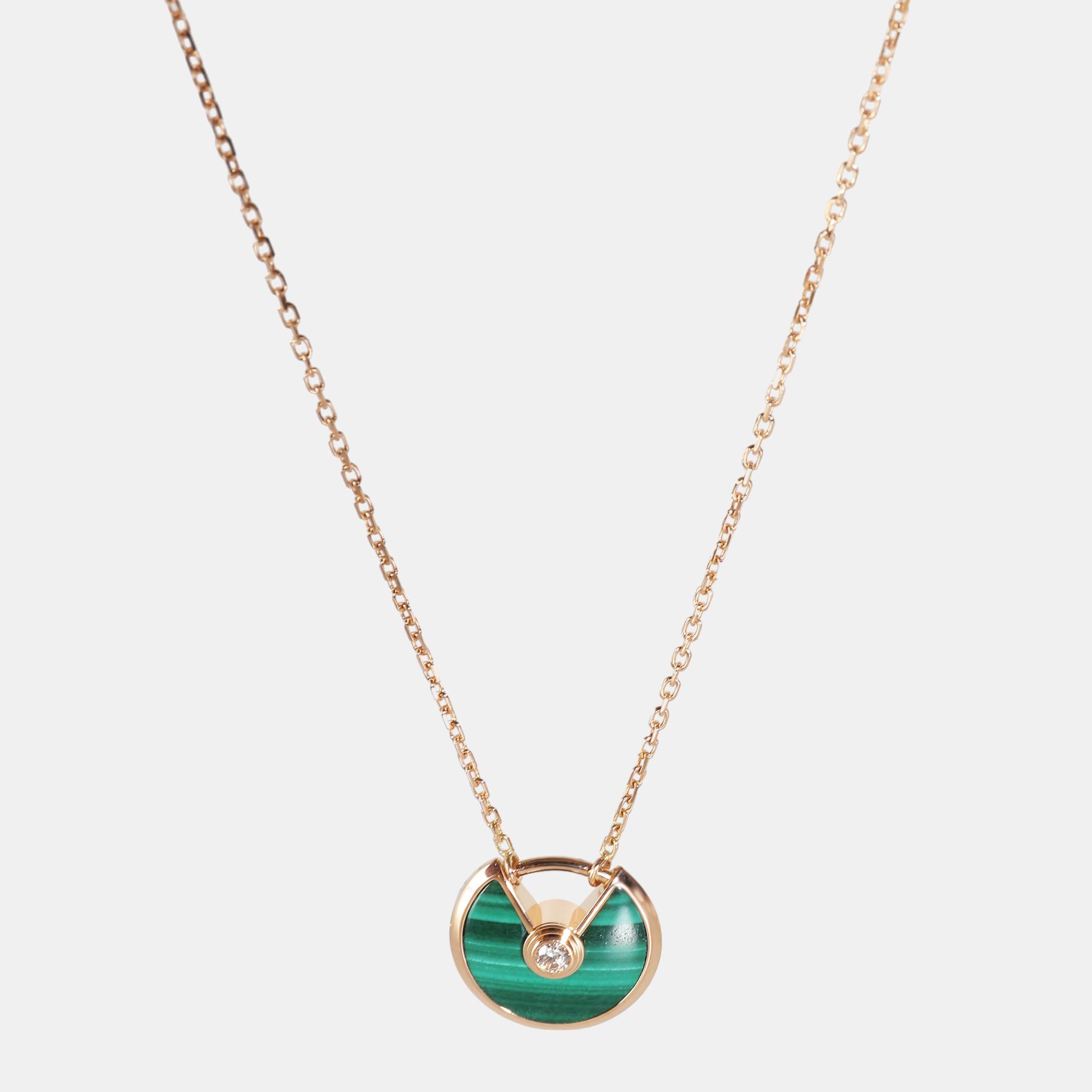 

Cartier 18k Rose Gold Amulette de Cartier Malachite Necklace 0.02 CTW