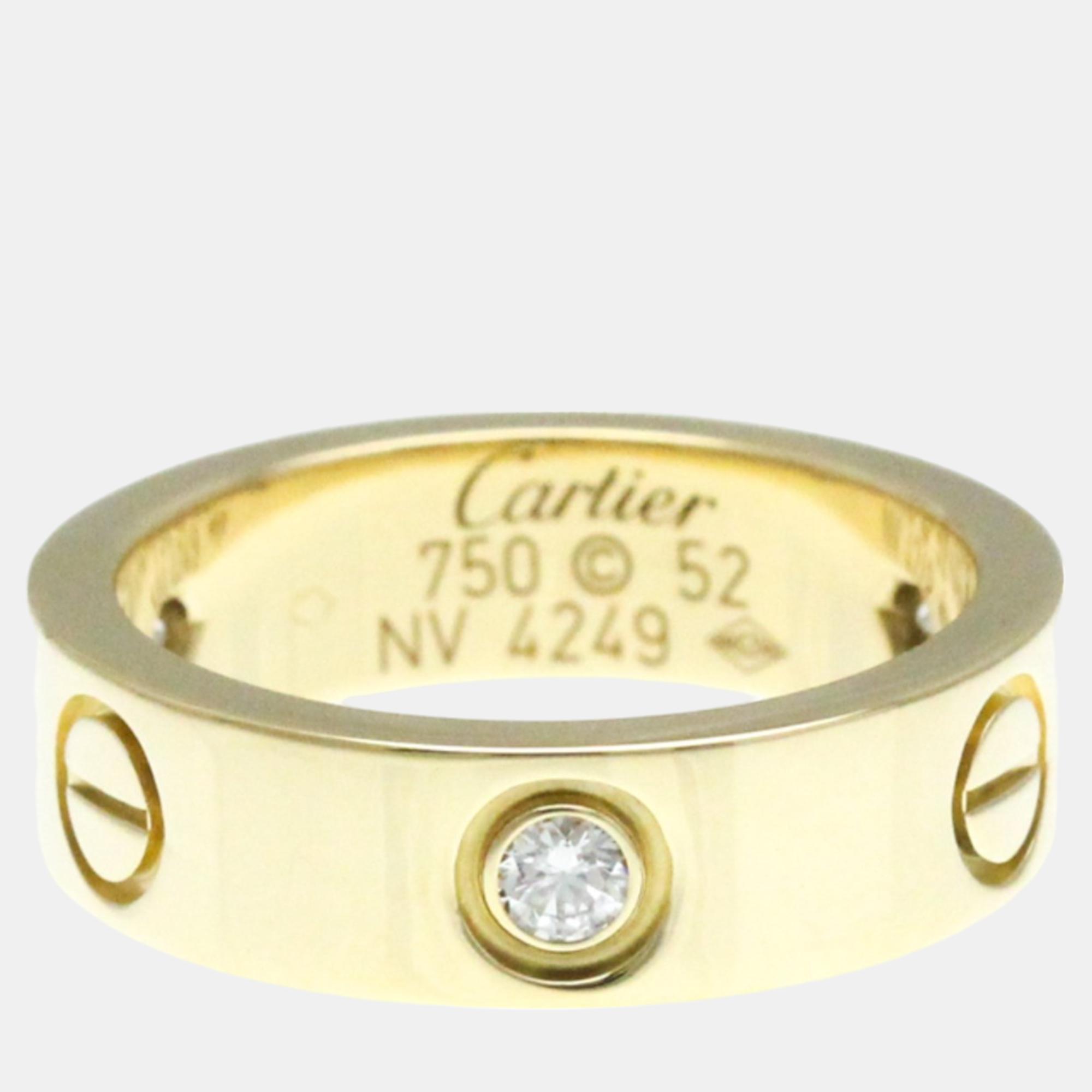 Pre-owned Cartier 18k Yellow Gold Ring And Diamond Love Band Ring Eu 52