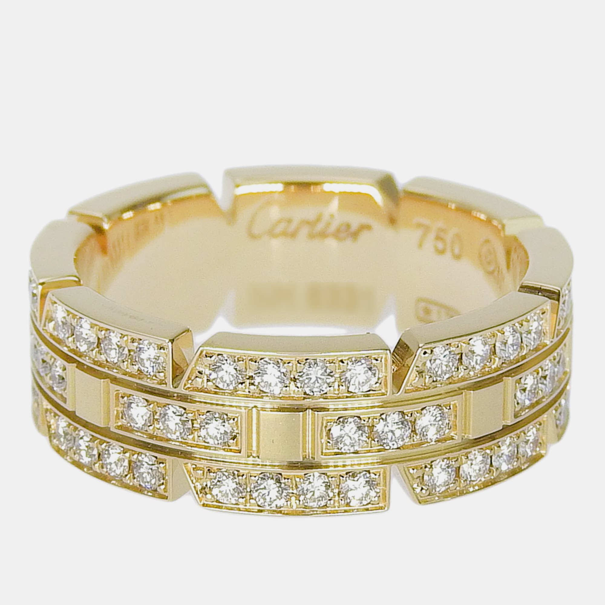 

Cartier 18K Yellow Gold Maillon Panthère 3 Half Diamond Paved Rows Ring EU 49