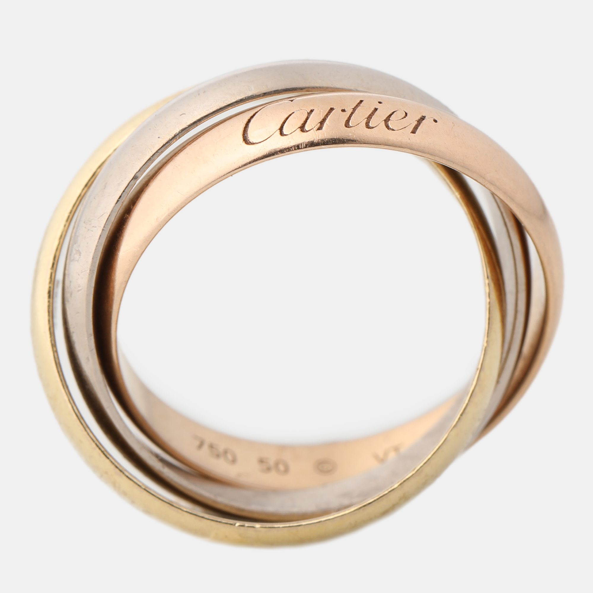 

Cartier Trinity 18K Yellow Rose and White Gold Ring EU 50