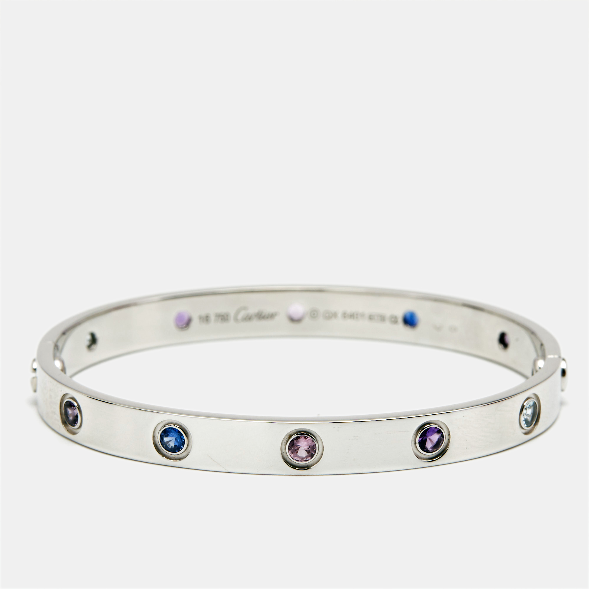 Pre-owned Cartier Love Multi Gemstone 18k White Gold Bracelet 16