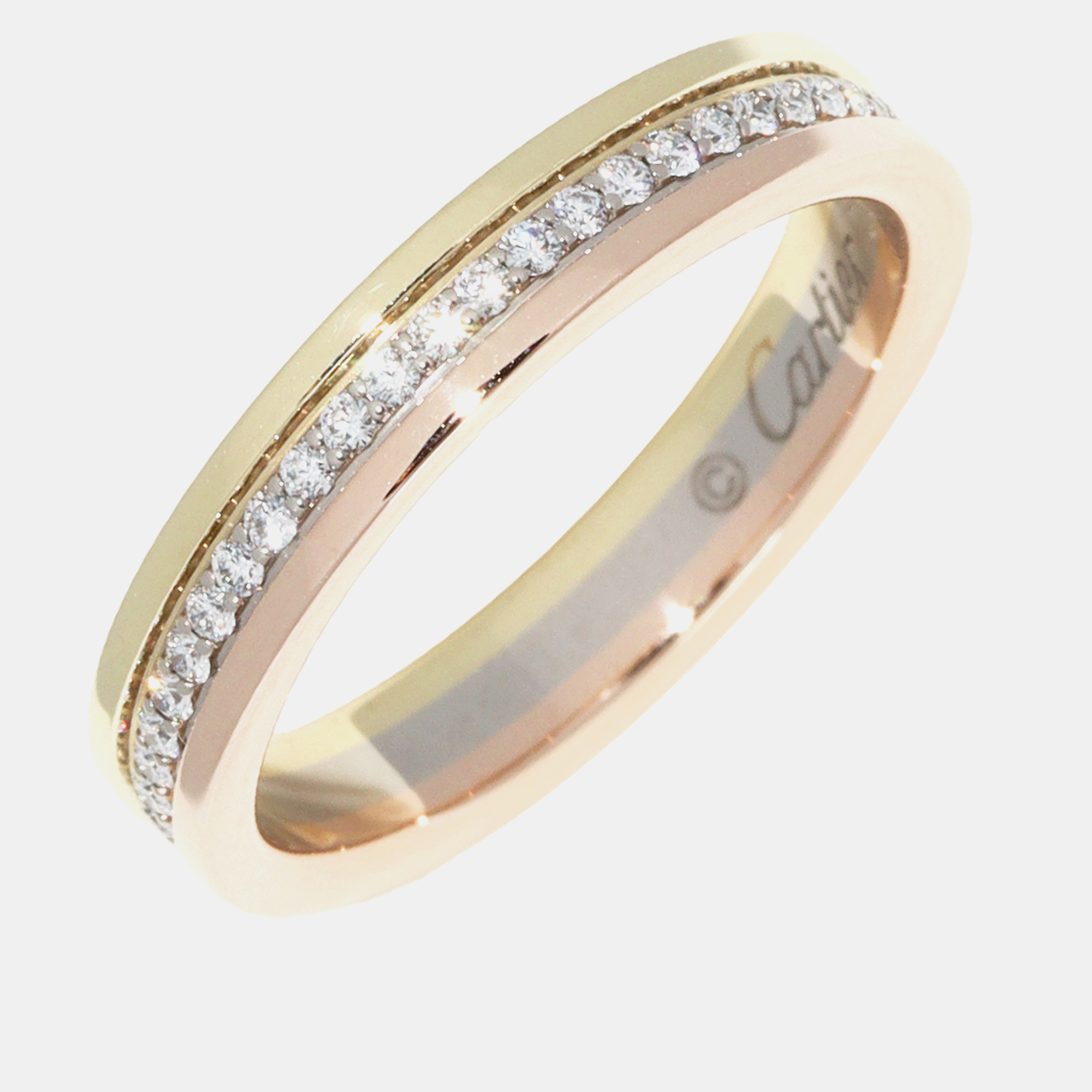 

Cartier 18K Rose, White, Yellow Gold and Diamond Vendome Band Ring EU 50