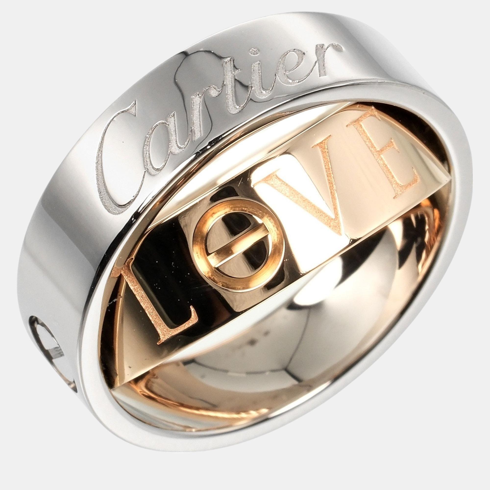 

Cartier 18K White Gold, Pink Gold Secret Love Ring EU 61