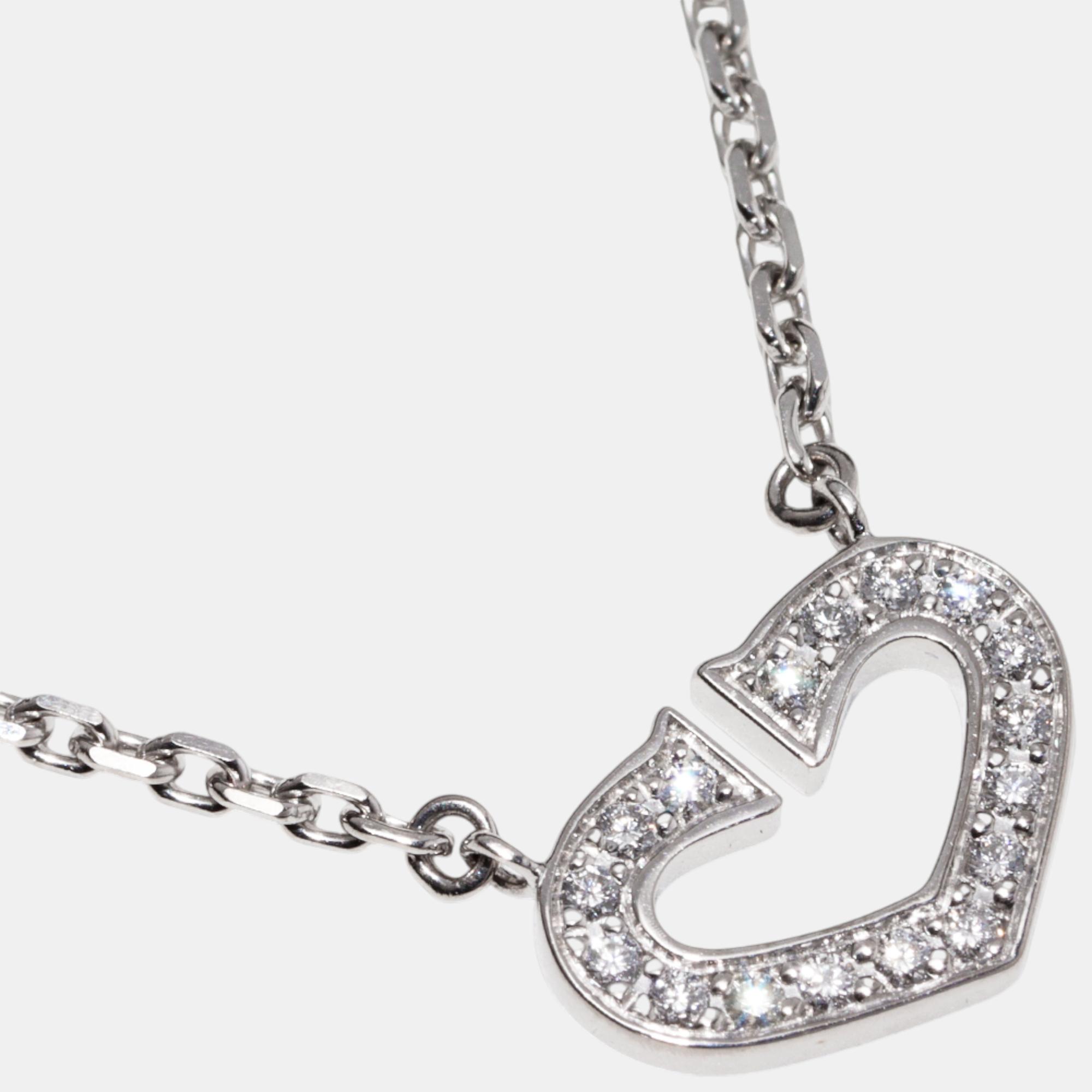 

Cartier 18K White Gold Diamond Heart C Necklace