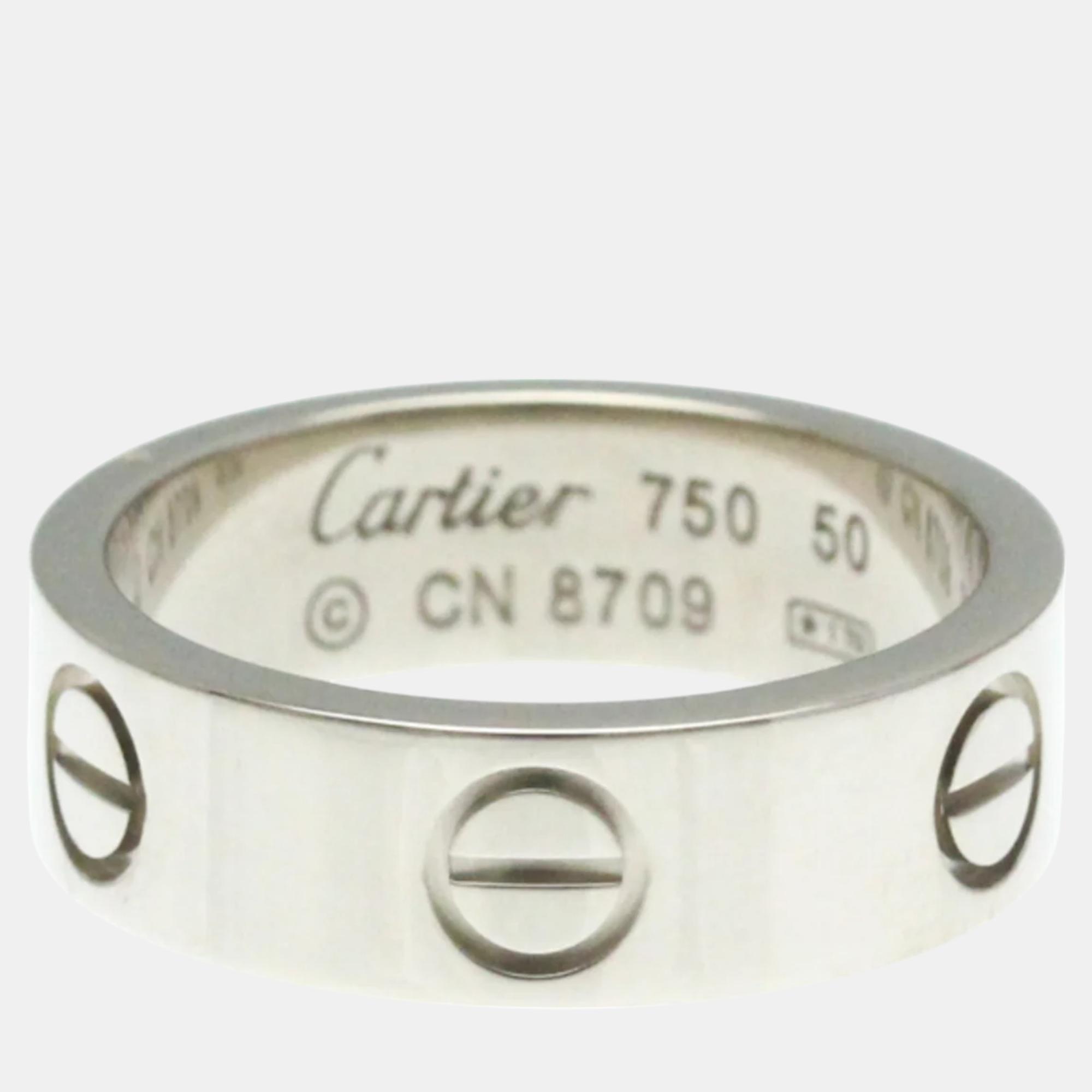 

Cartier 18K White Gold Love Band Ring EU 50