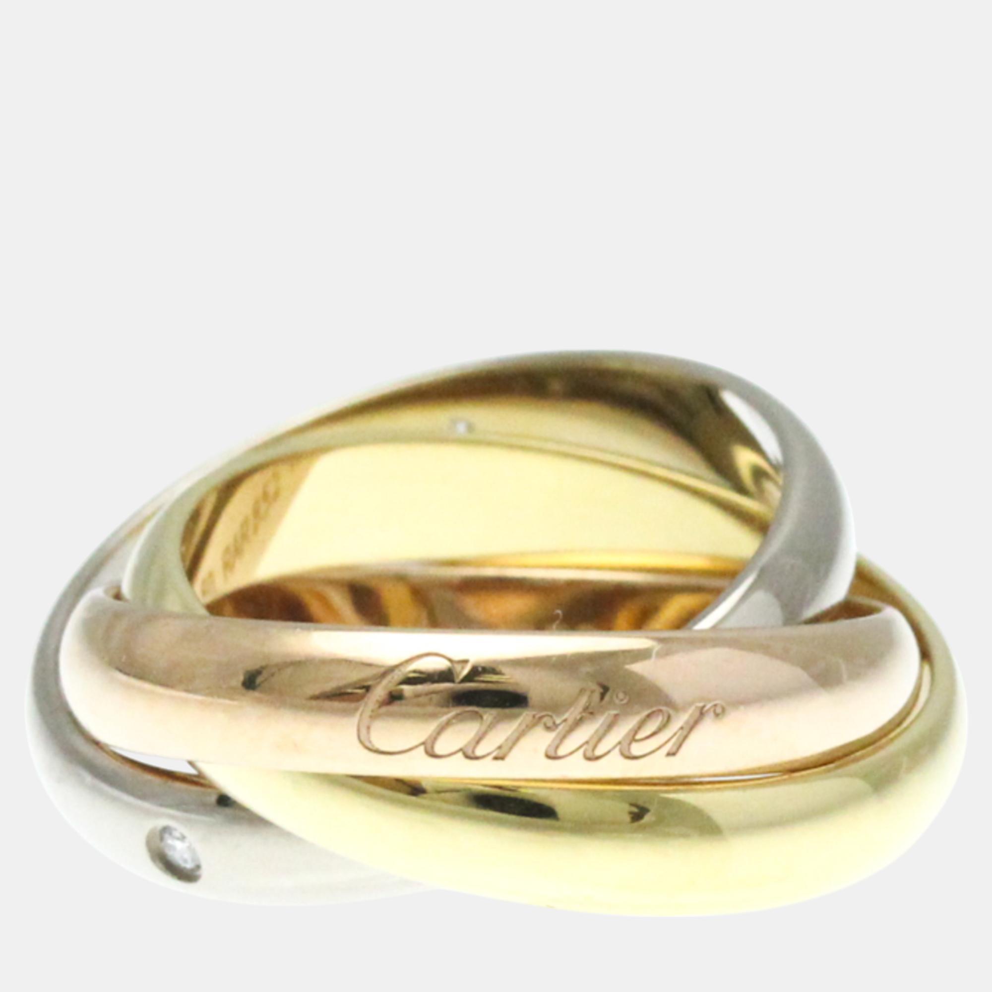 

Cartier 18K Yellow, Rose, White Gold and Diamond Trinity Band Ring EU 50