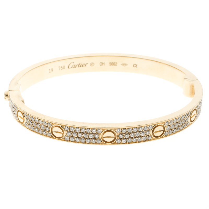 Buy Cartier Love Diamond Paved 18k Yellow Gold Bracelet ...