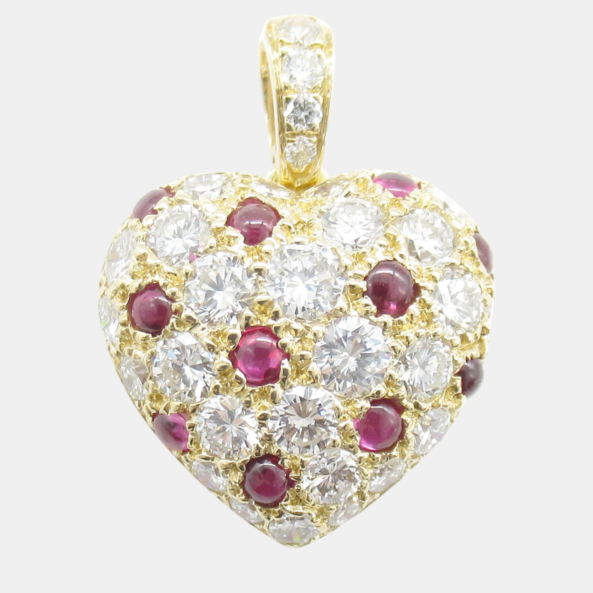 

Cartier 18k Yellow Gold Diamond Ruby Heart Pendant Red Metal