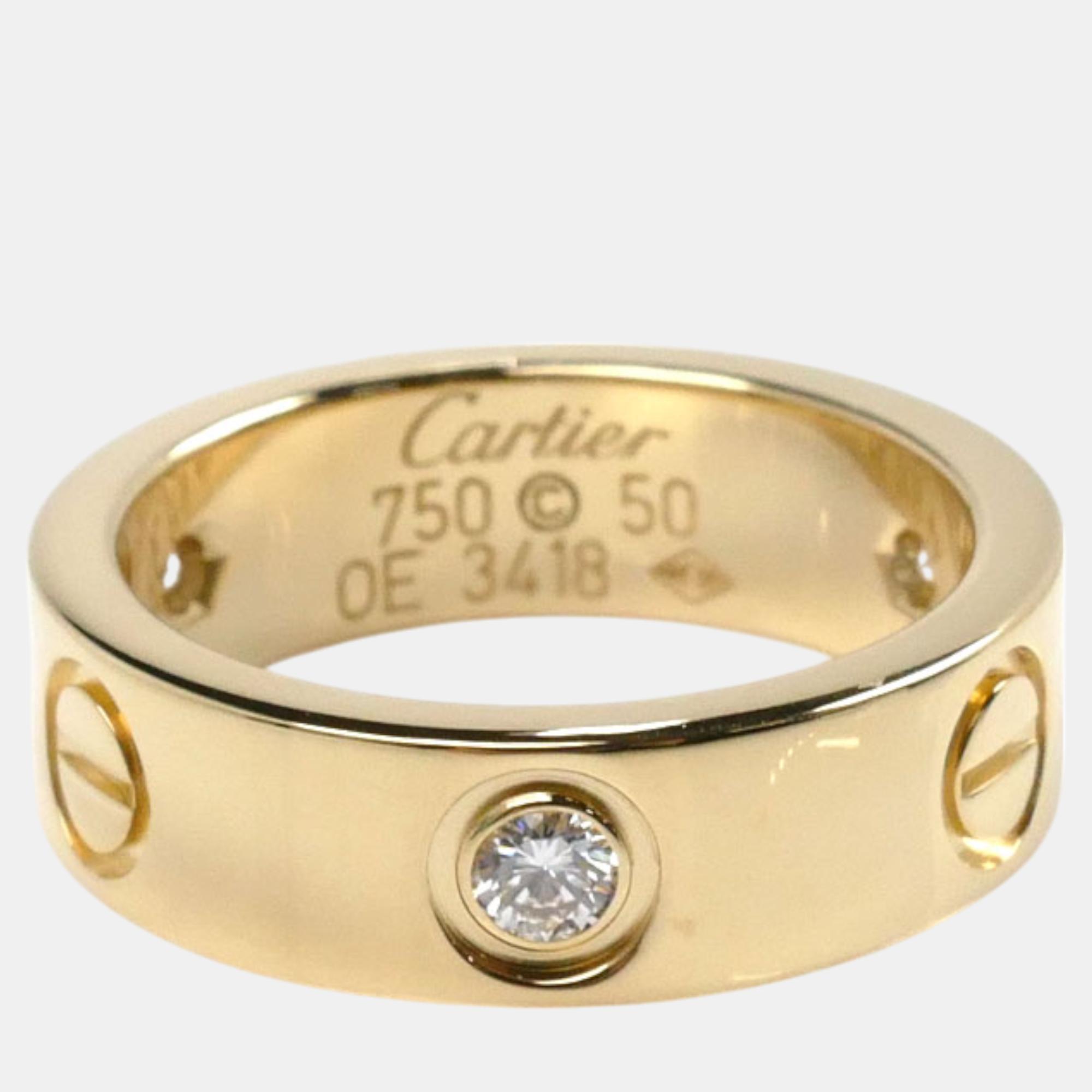 

Cartier 18K Yellow Gold and Diamond Love Band Ring EU 50