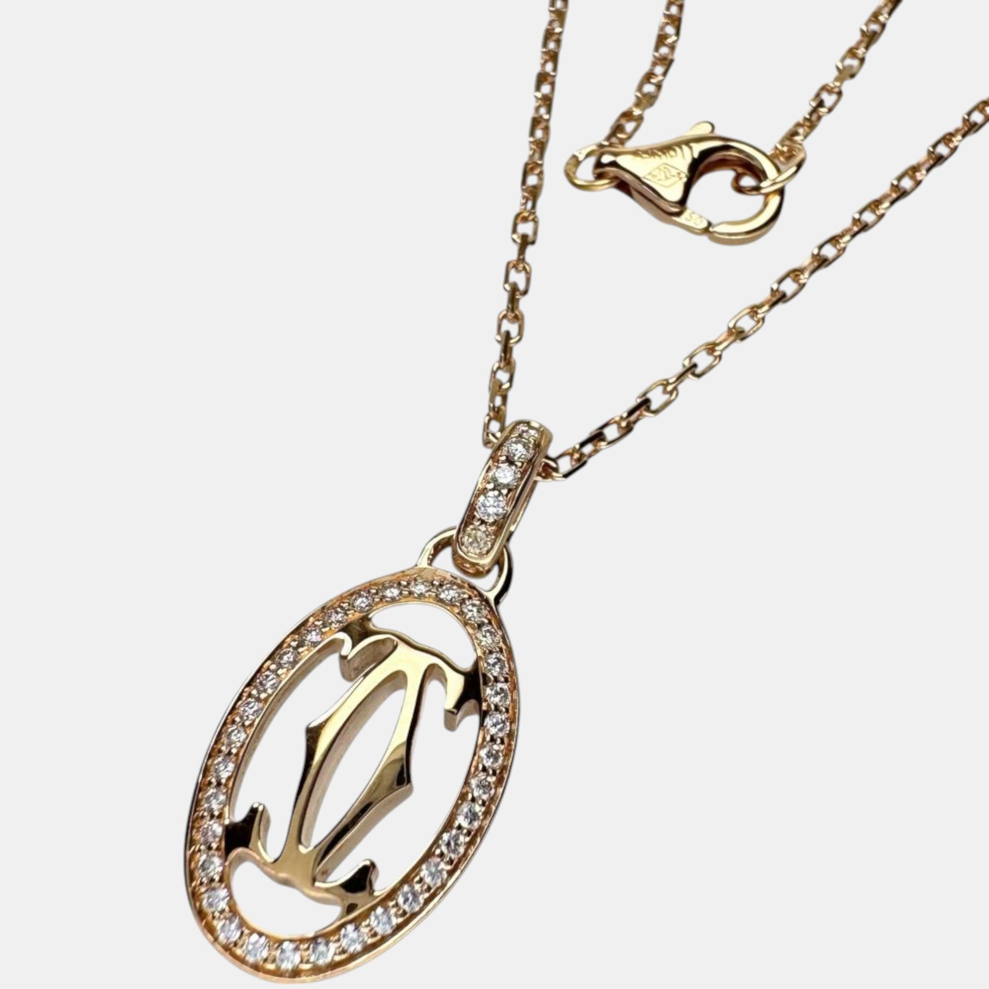 

Cartier 18K Rose Gold and Diamond Logo Double C Pendant Necklace