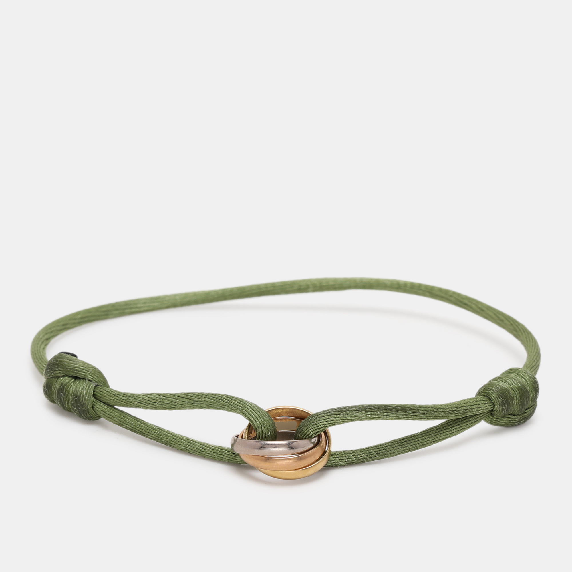 

Cartier Trinity 18k Three Tone Gold Adjustable Green Cord Bracelet