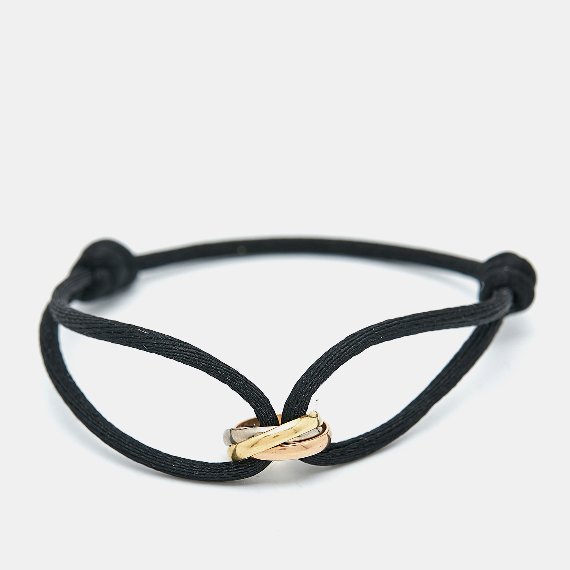 

Cartier Trinity 18k Three Tone Gold Black Cord Adjustable Bracelet