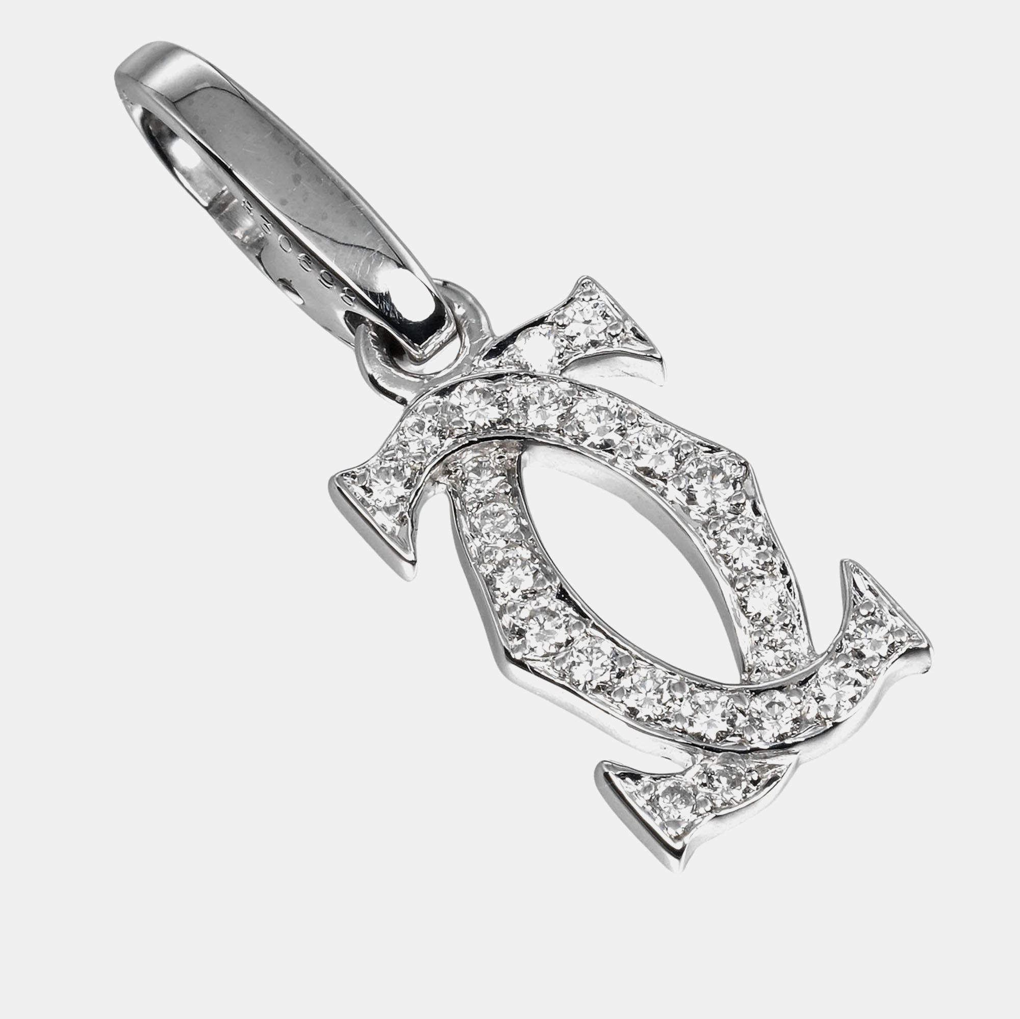 

Cartier 18K White Gold and Diamond Logo Double C Pendant Charm