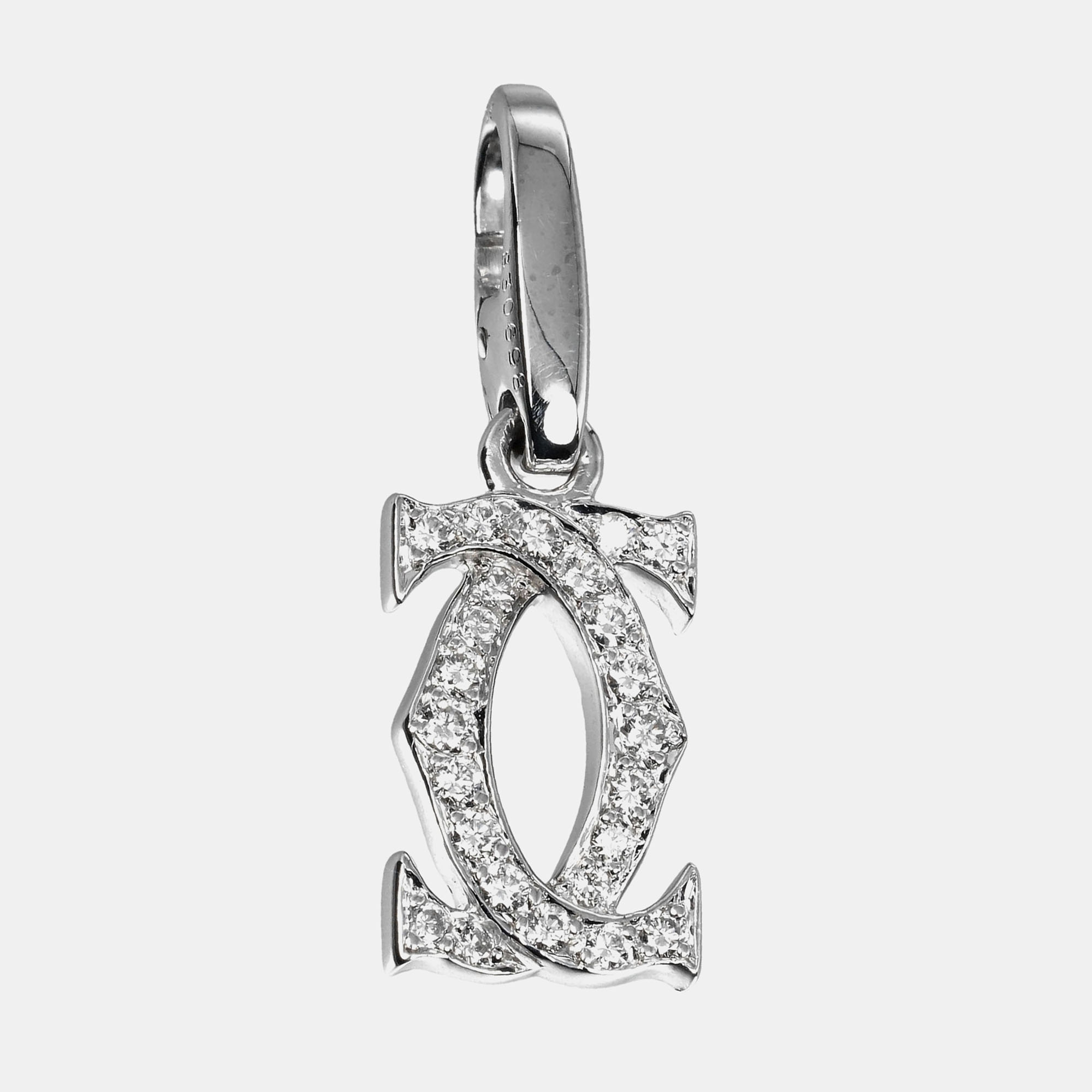 

Cartier 18K White Gold and Diamond Logo Double C Pendant Charm