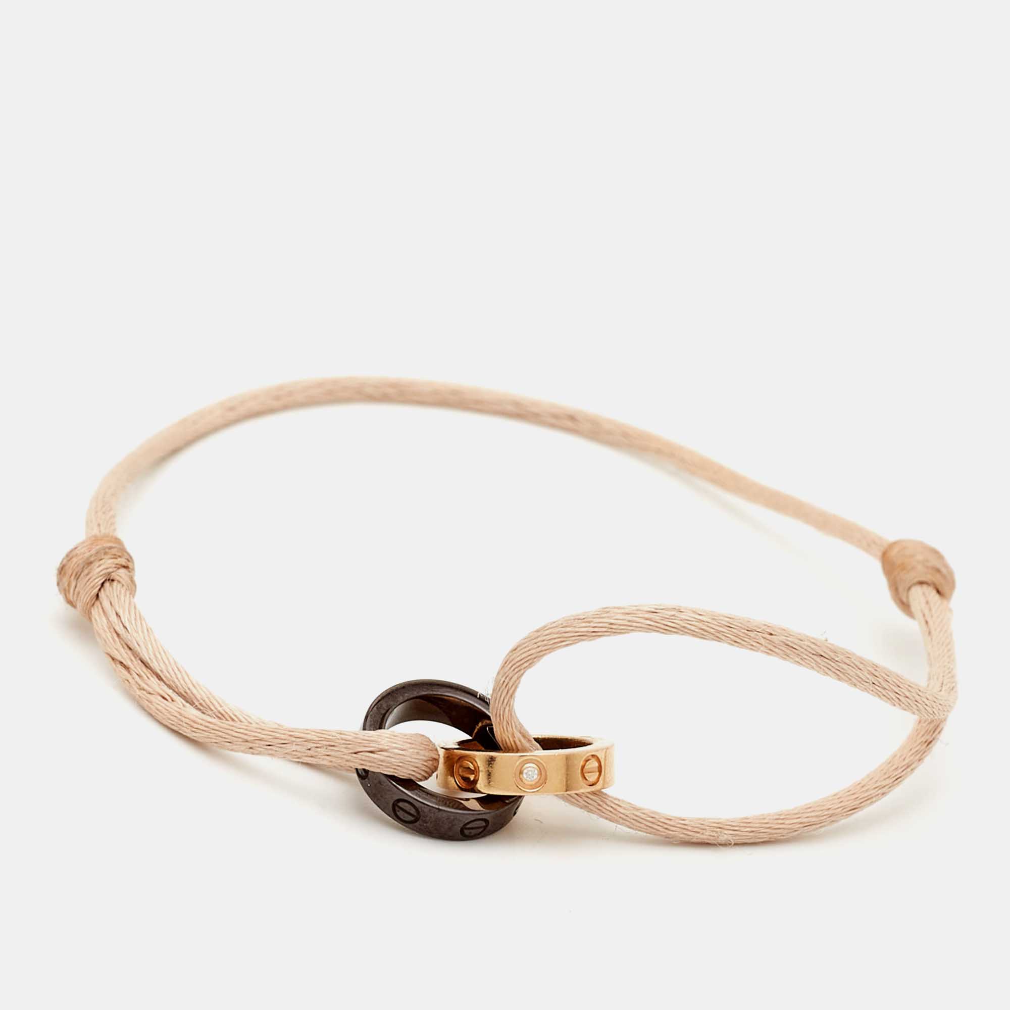 

Cartier Love Brown Ceramic Diamonds 18k Rose Gold Adjustable Cord Bracelet, Cream