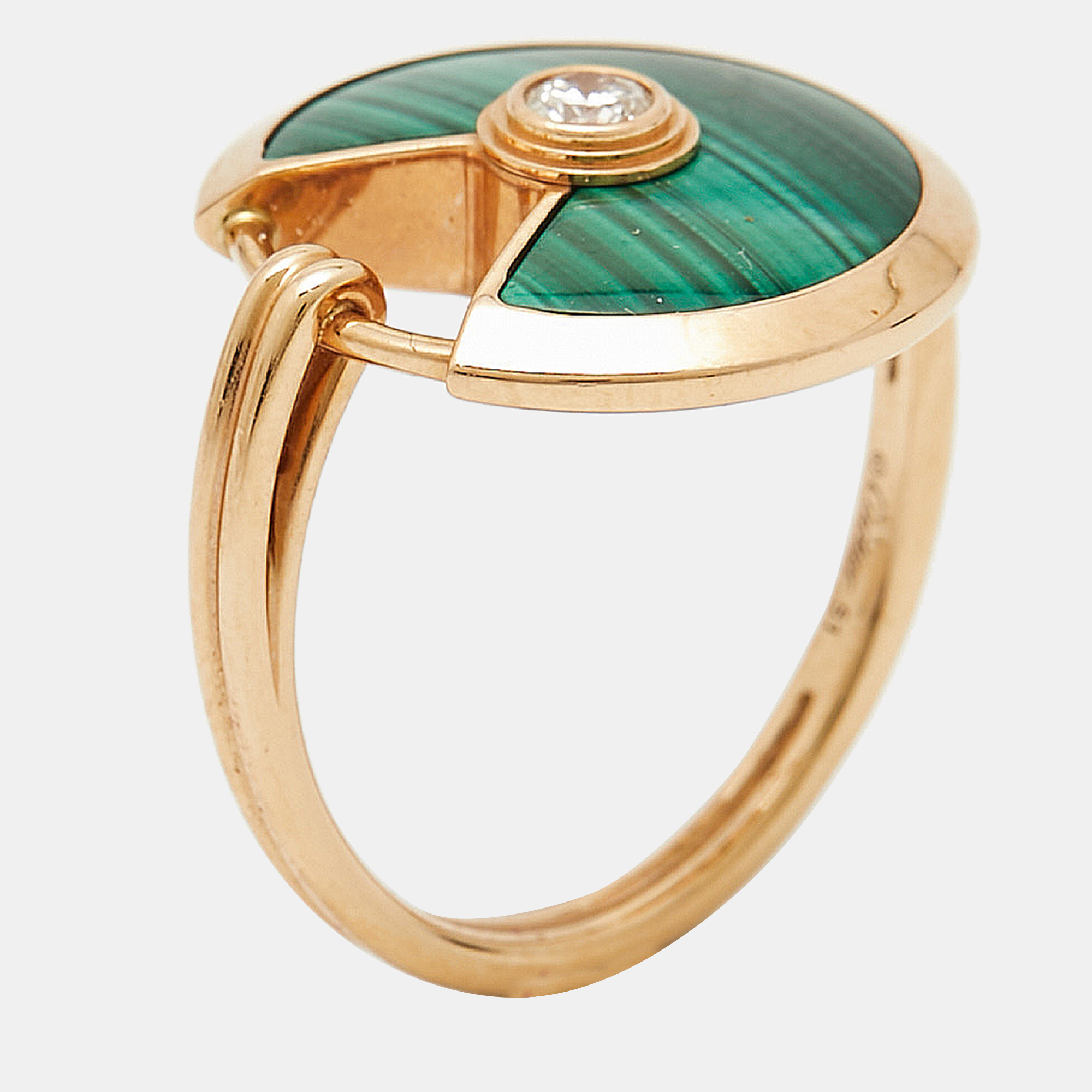 

Cartier Amulette De Cartier Malachite Diamond 18k Rose Gold Ring Size