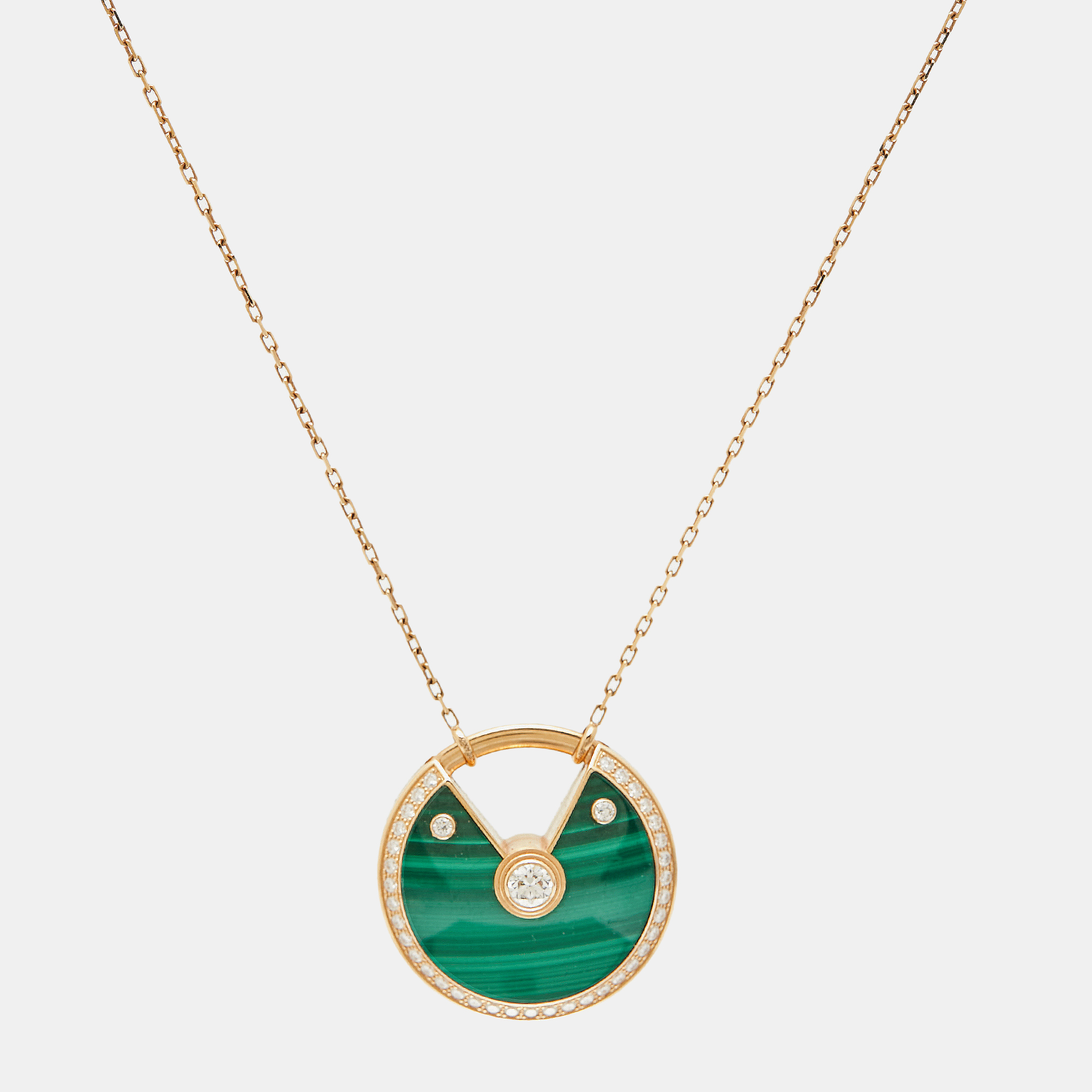 

Cartier Amulette De Cartier Diamonds Malachite 18k Rose Gold Long Necklace