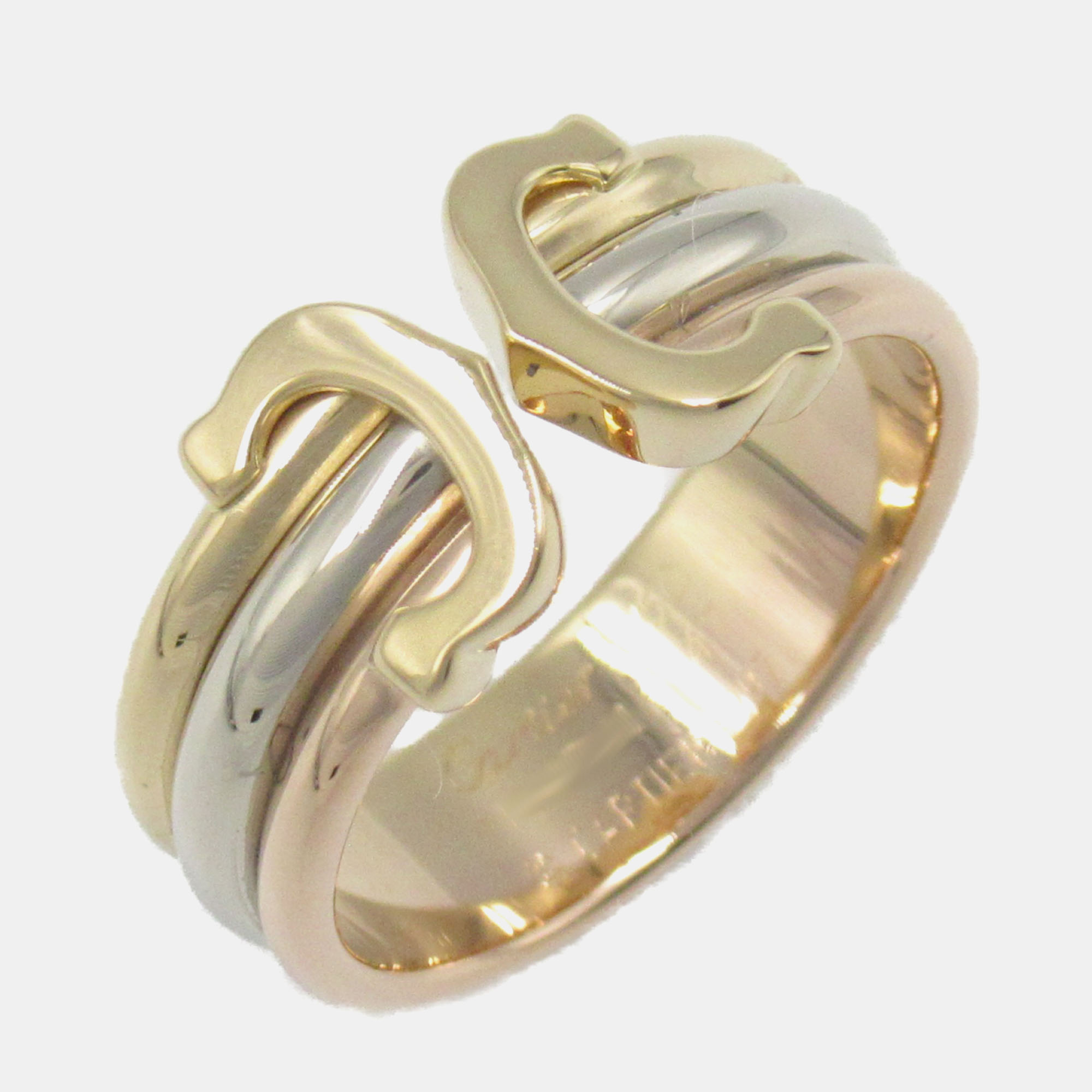 

Cartier 18K Yellow, Rose, White Gold Double C Ring EU 47