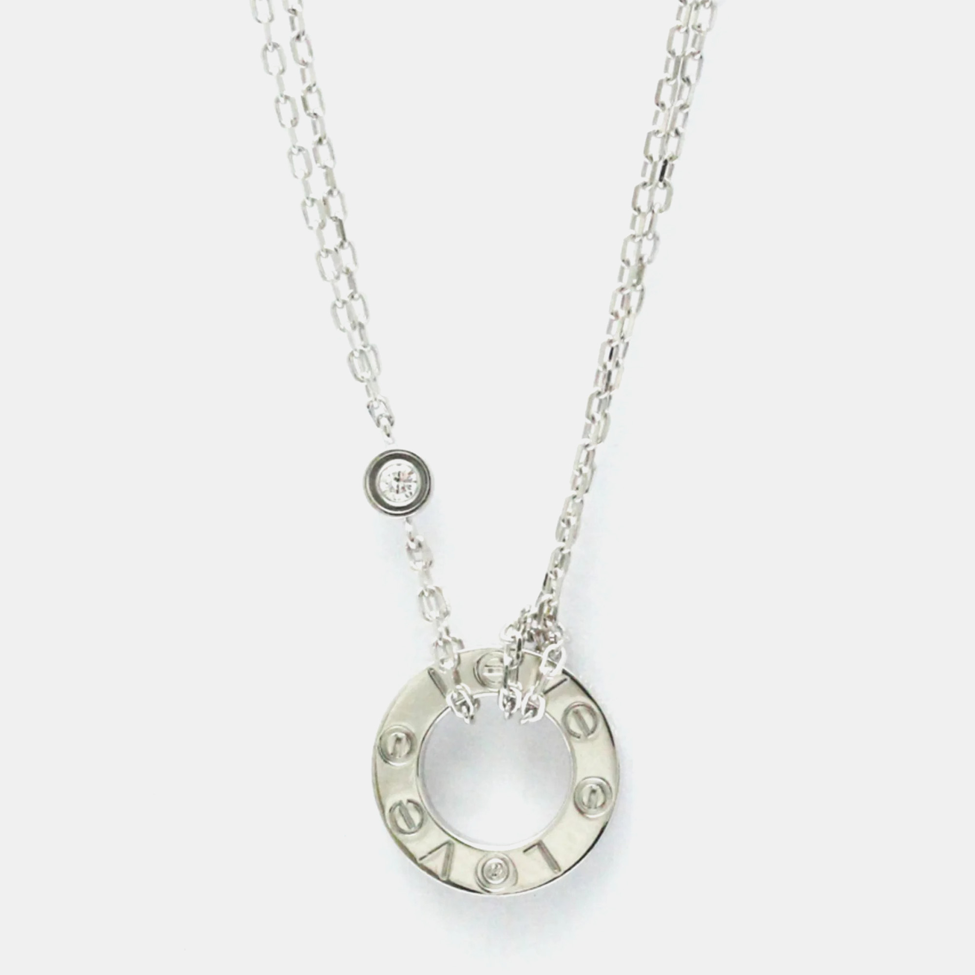Pre-owned Cartier 18k White Gold 2 Diamond Love Pendant Necklace