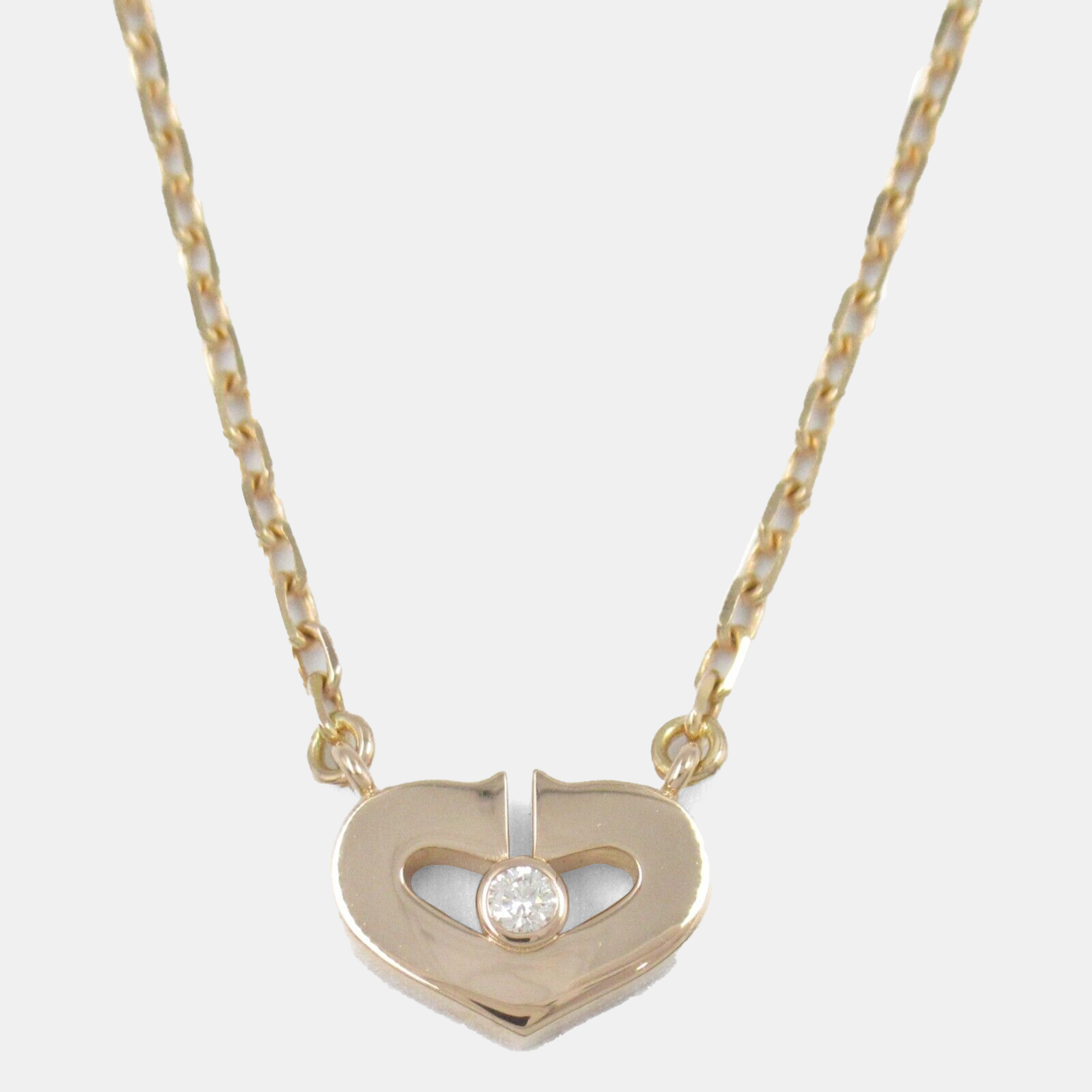 Pre-owned Cartier 18k Pink Gold C Heart Diamond Pendant Necklace