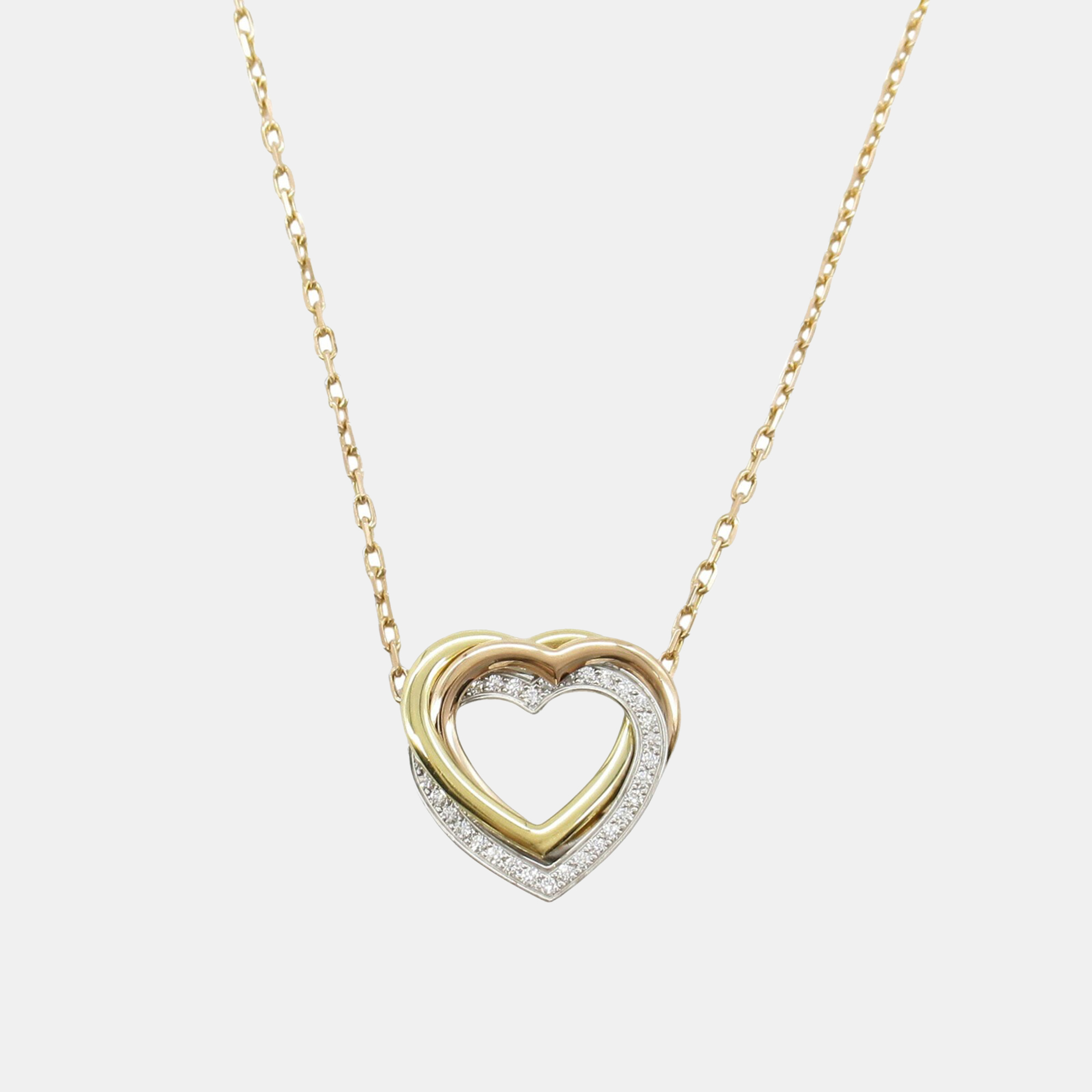 

Cartier Trinity Heart Diamond 18K Yellow, Pink, White Gold Diamonds Necklace