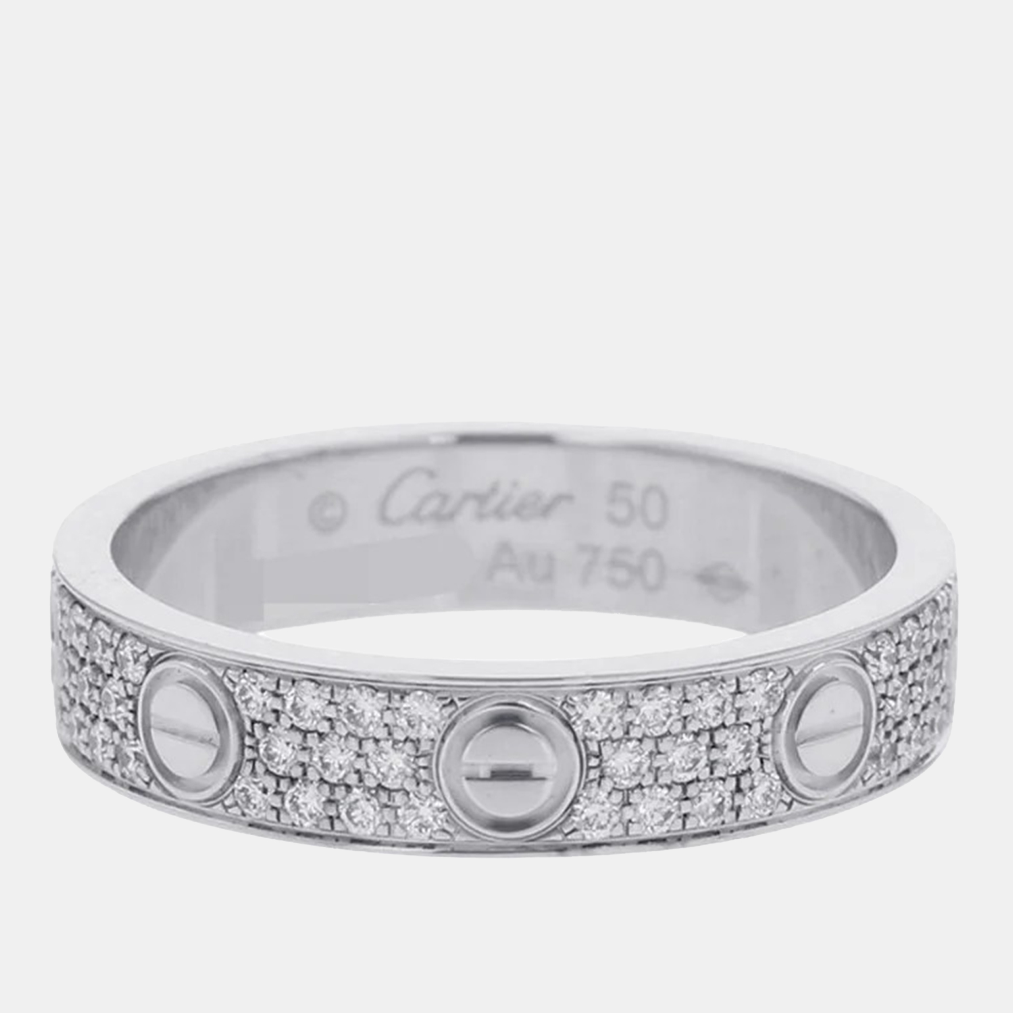 

Cartier Love 18K White Gold and Diamond Band Ring EU 50
