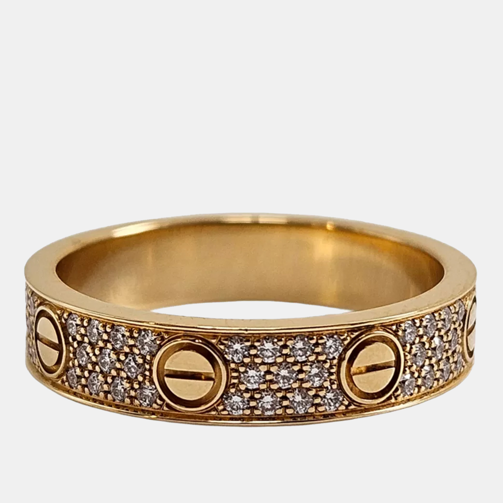 

Cartier Love Paved Diamond and 18K Yellow Gold Band Ring EU 50