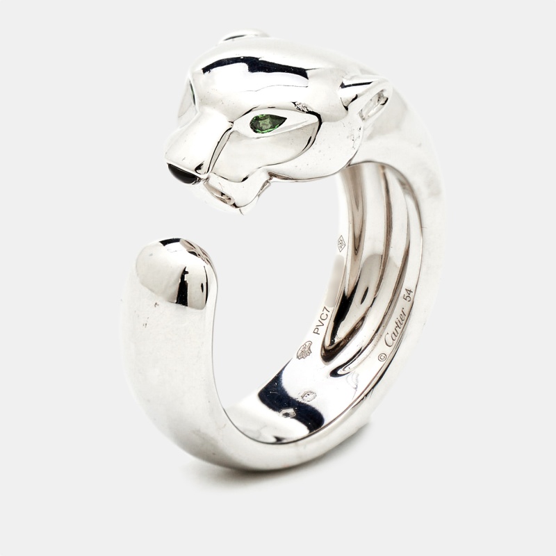 

Cartier Panthere Tsavorite Garnet Onyx 18k White Gold Medium Model Ring Size