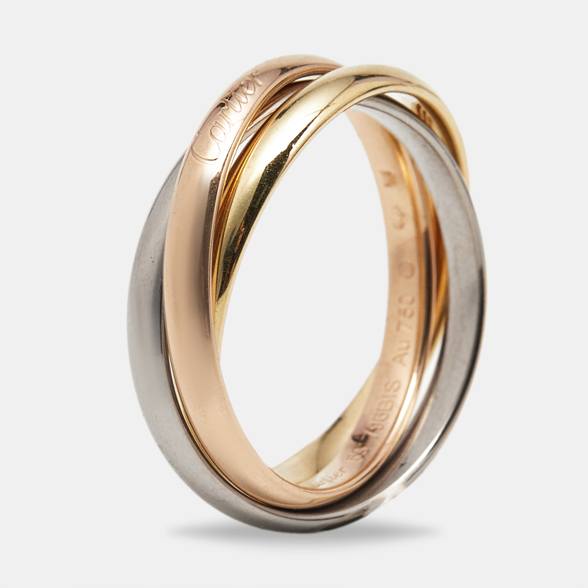 Pre-owned Cartier Trinity 18k Three Tone Gold Small Model Ring Size 53