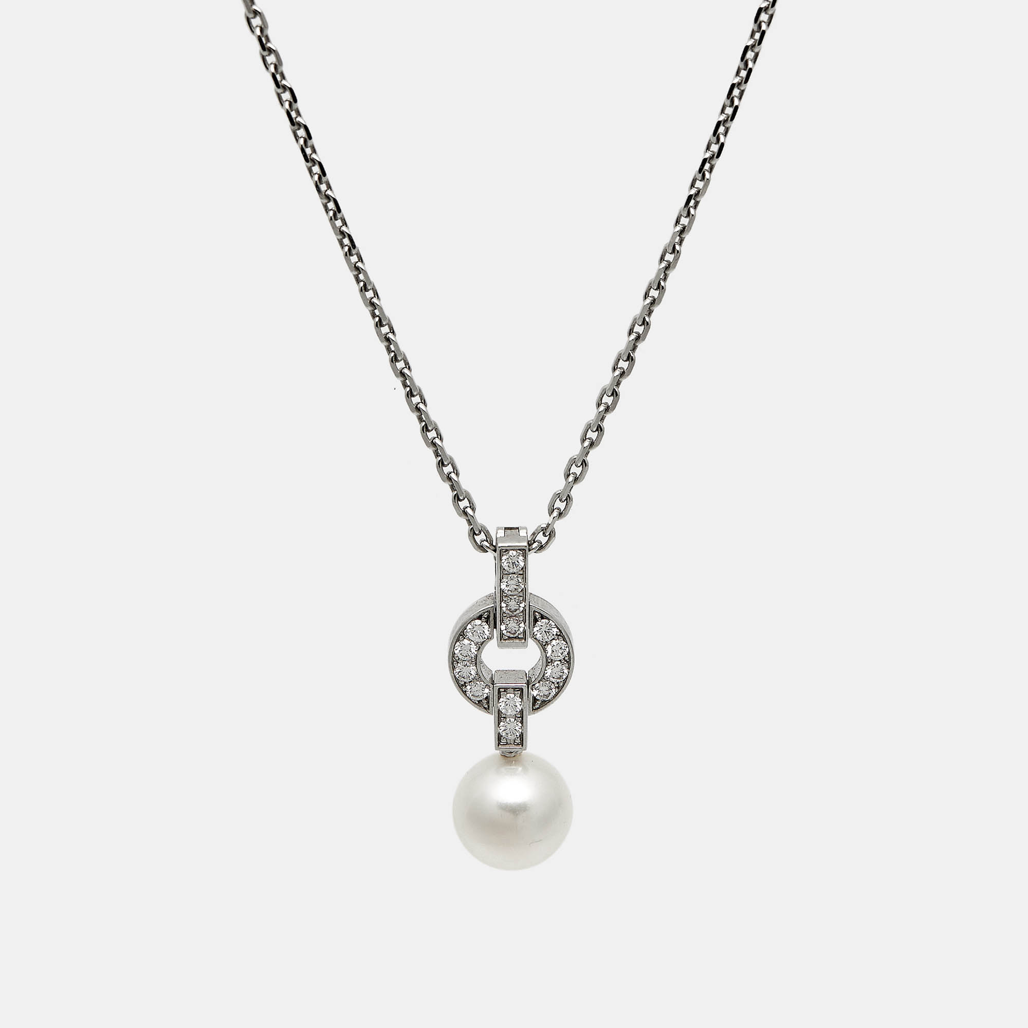 Pre-owned Cartier Himalia Diamonds Cultured Pearl 18k White Gold Pendant Necklace