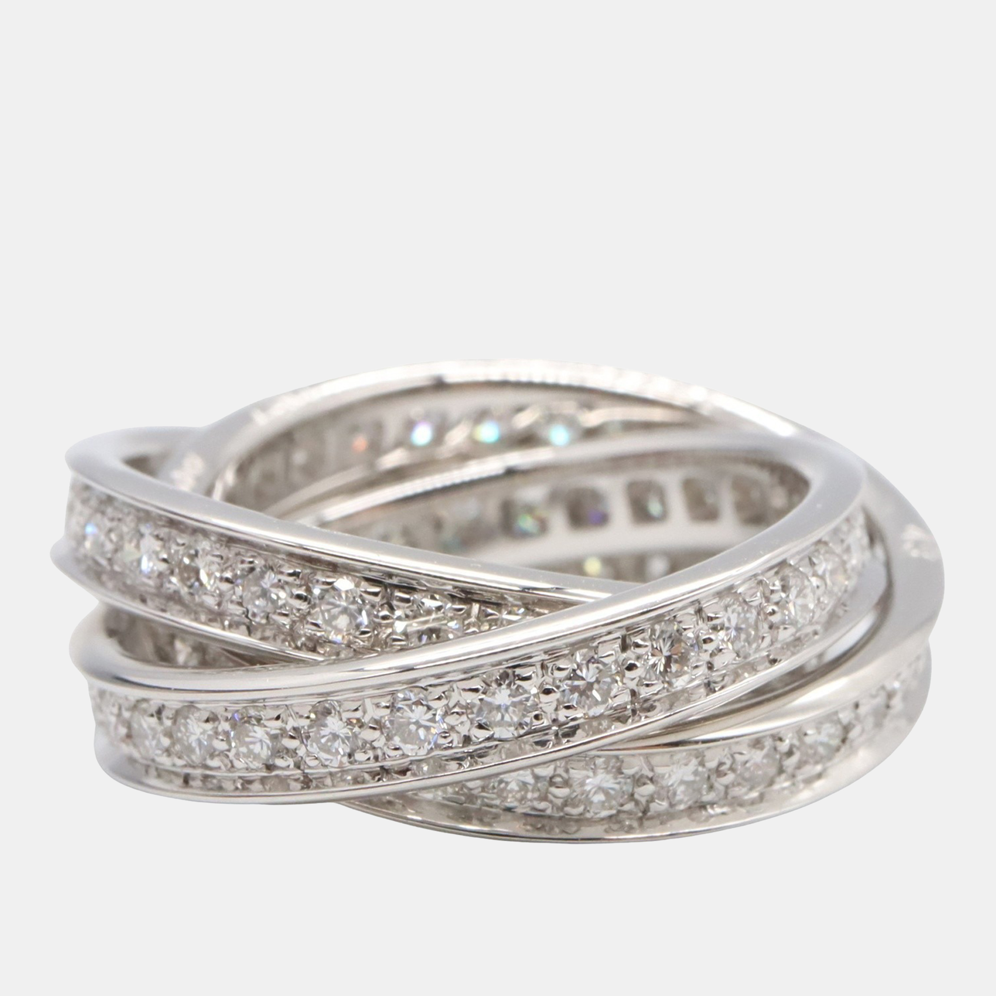 Pre-owned Cartier Trinity Diamonds 18k White Gold Ring Eu 49