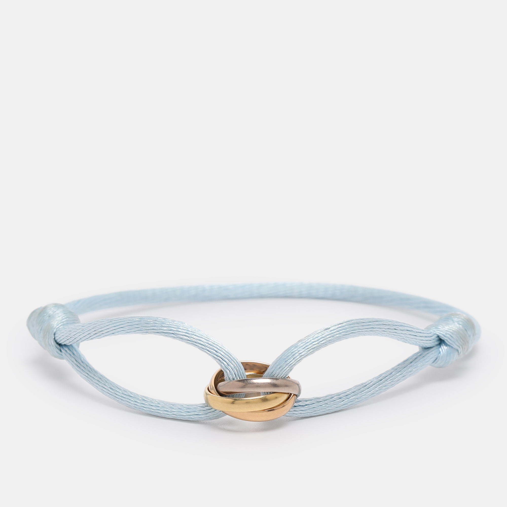 

Cartier Trinity 18k Three Tone Gold Adjustable Cord Bracelet, Blue