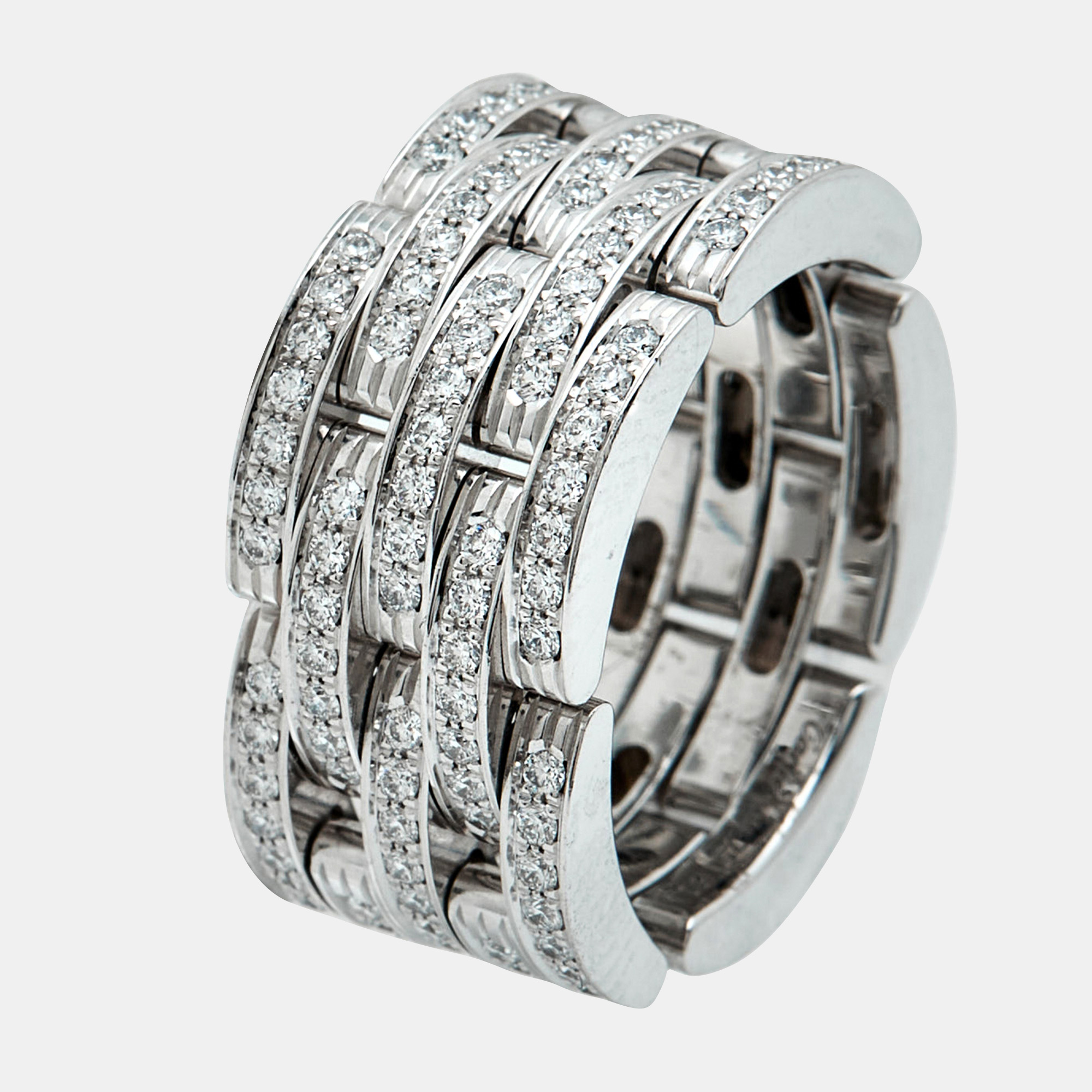 Pre-owned Cartier Maillon Panthere Diamonds 18k White Gold Ring 52