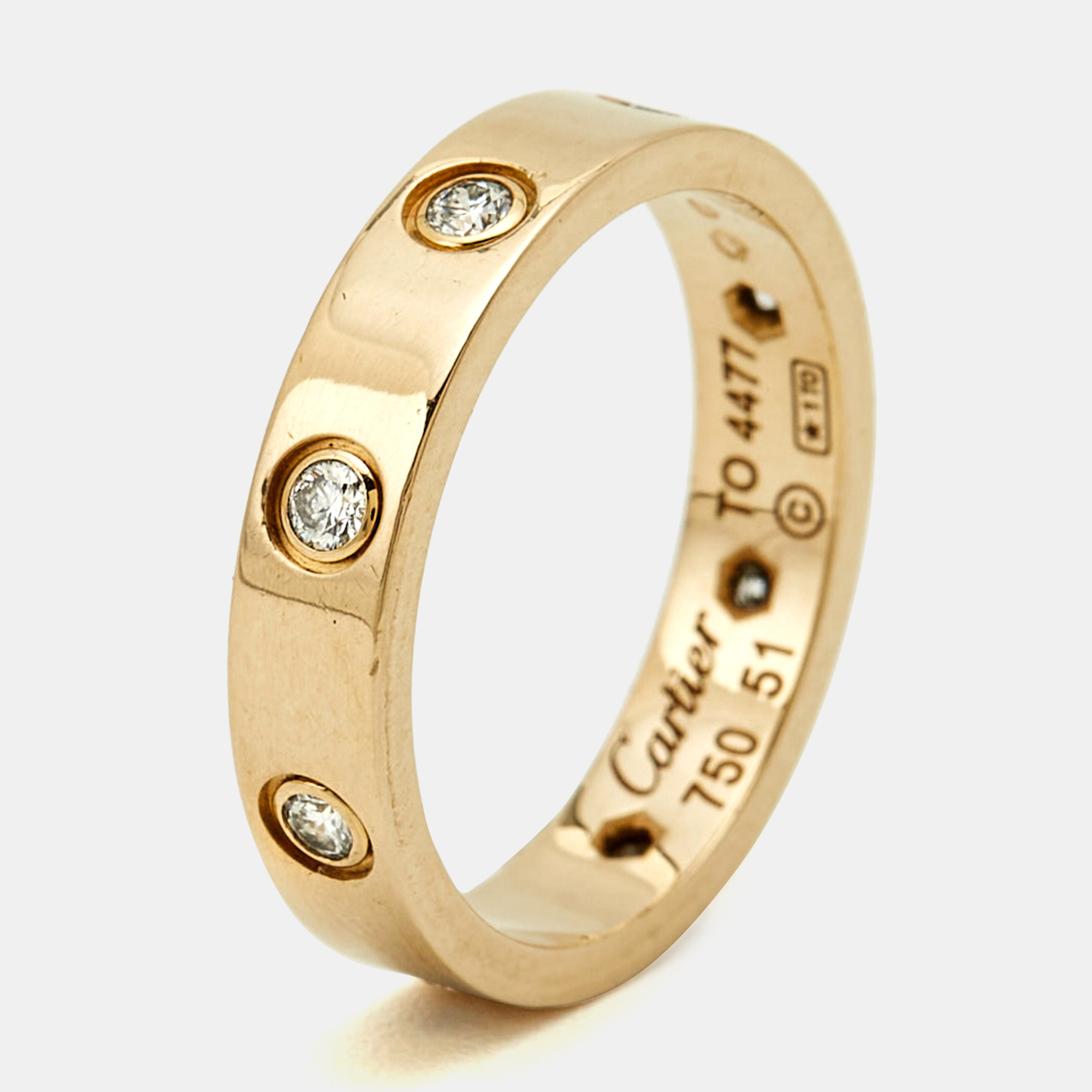 Pre-owned Cartier Love 8 Diamond 18k Yellow Gold Small Model Wedding Band Ring 51